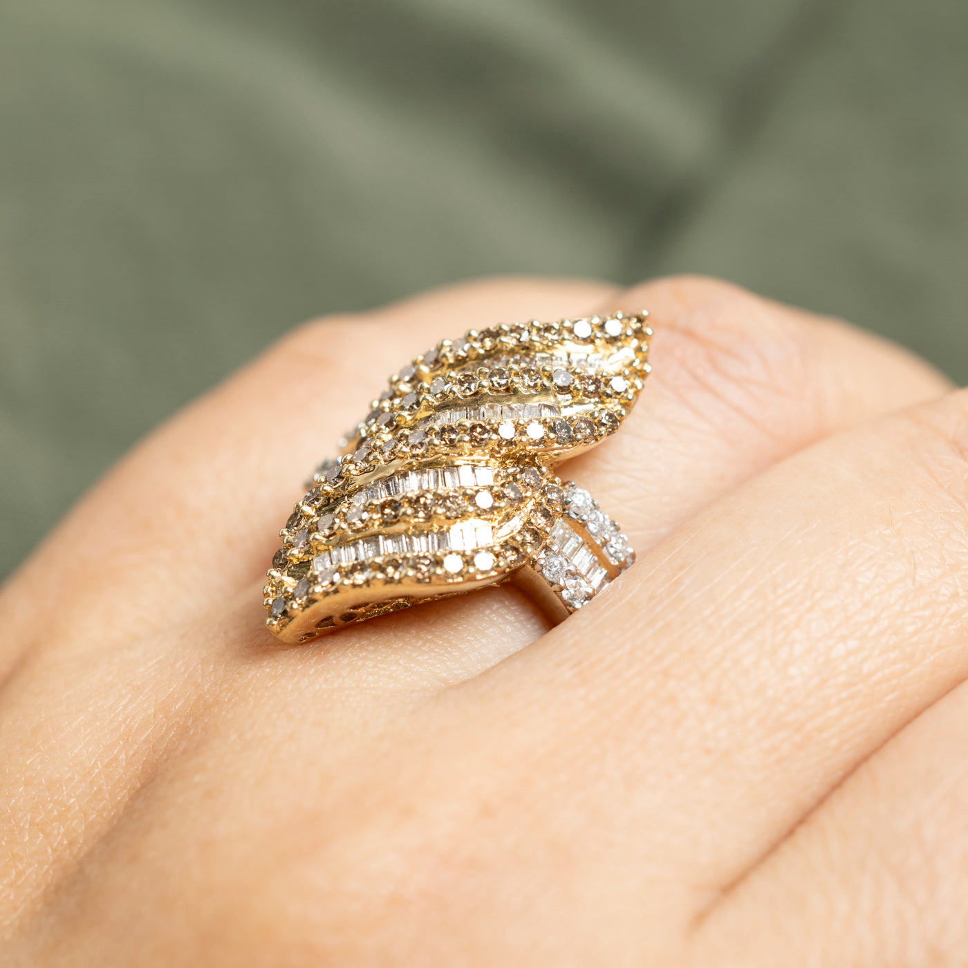 14k Diamond Cluster Crossover Cocktail Ring | 1.50ctw | SZ 8.5