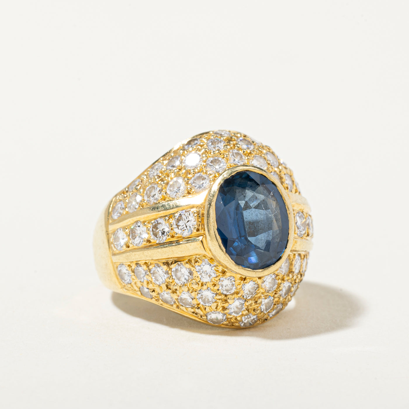 18k Sapphire & Diamond Cocktail Dome Ring | 2.29ct, 2.70ctw | SZ 6.5