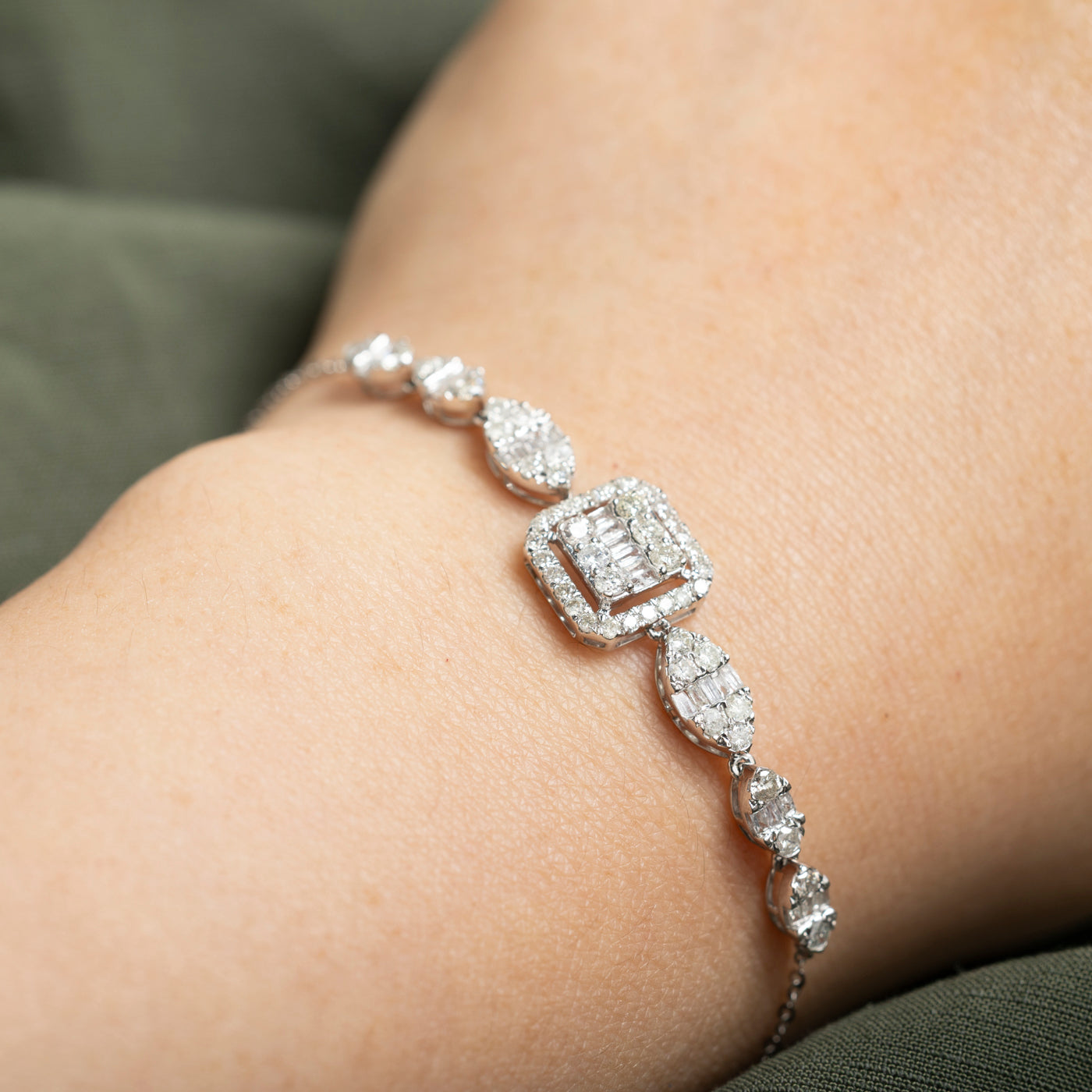 18k Diamond Marquise & Soft Square Adjustable Bracelet | 1.41ctw | 6"