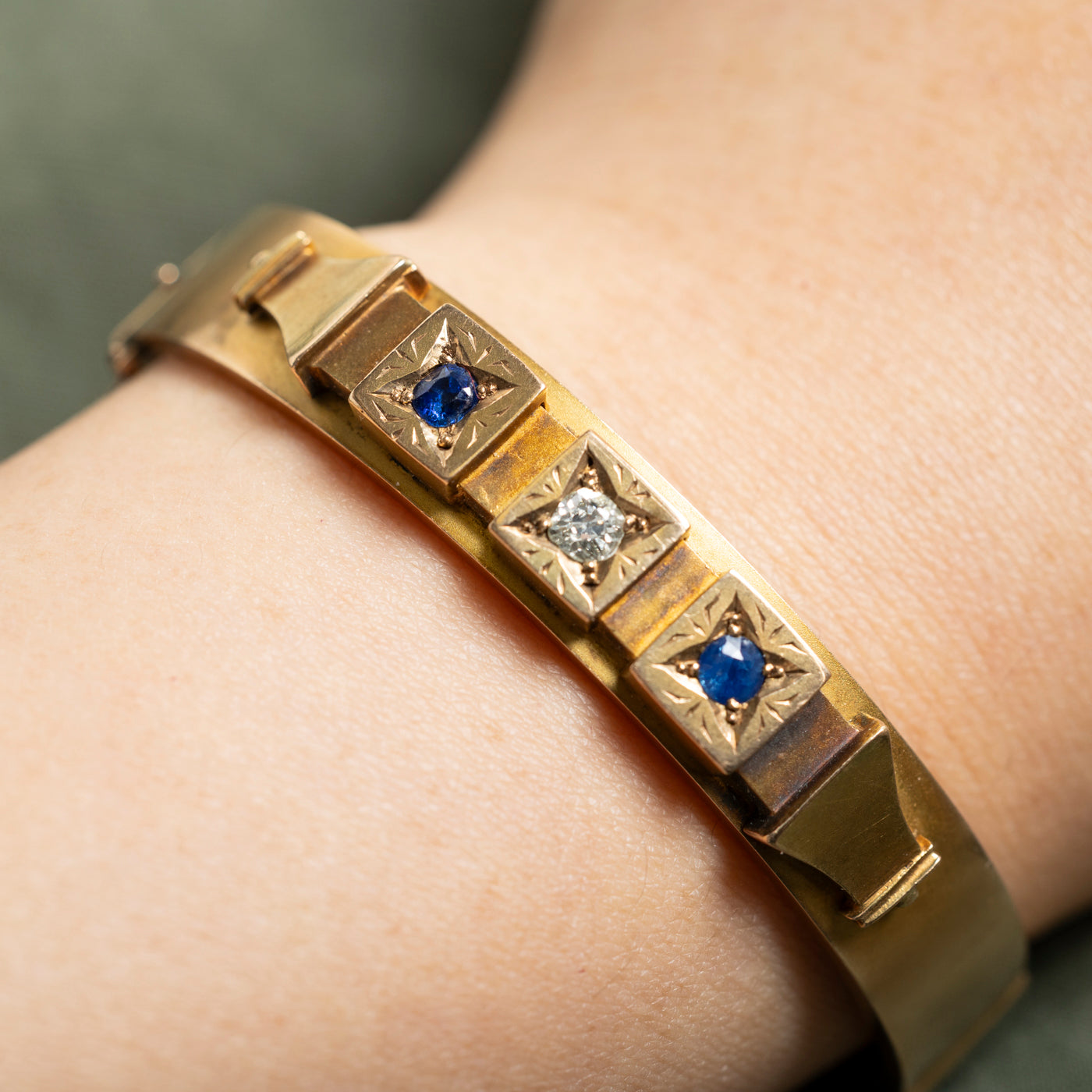 18k Sapphire & Diamond Buckle Bangle | 0.35ctw, 0.22ct | 7"