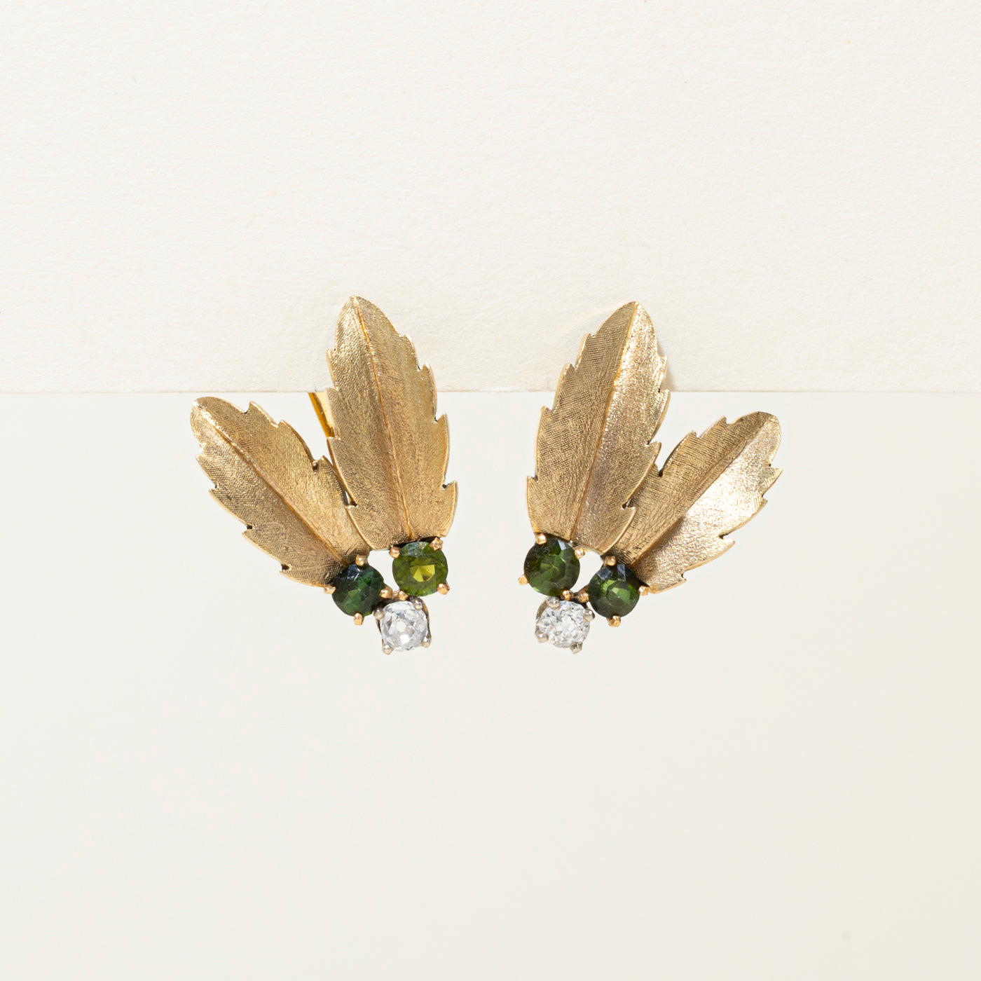 14k Tourmaline & Diamond Feather Clip-On Earrings | 1.13ctw, 0.51ctw
