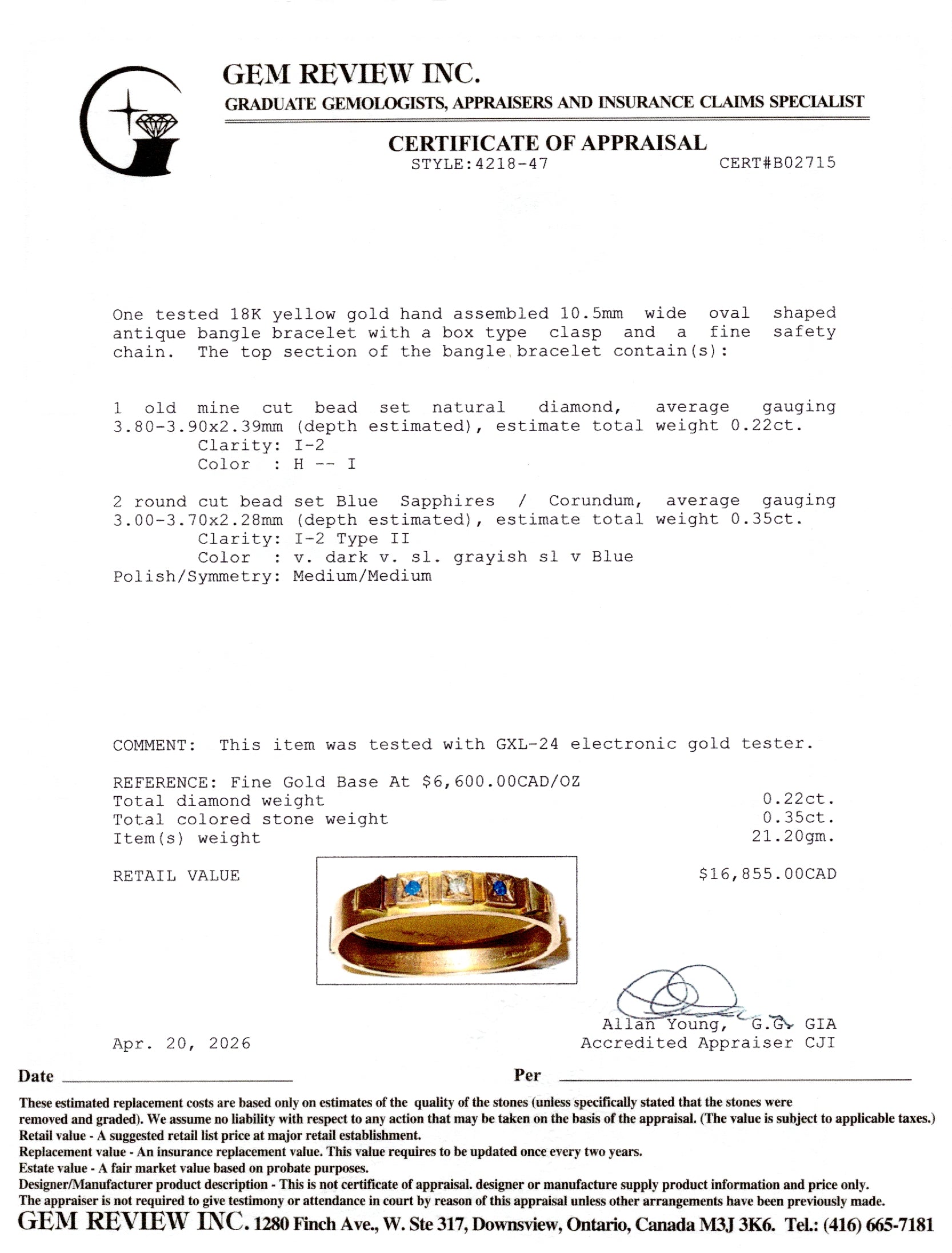 18k Sapphire & Diamond Buckle Bangle | 0.35ctw, 0.22ct | 7"