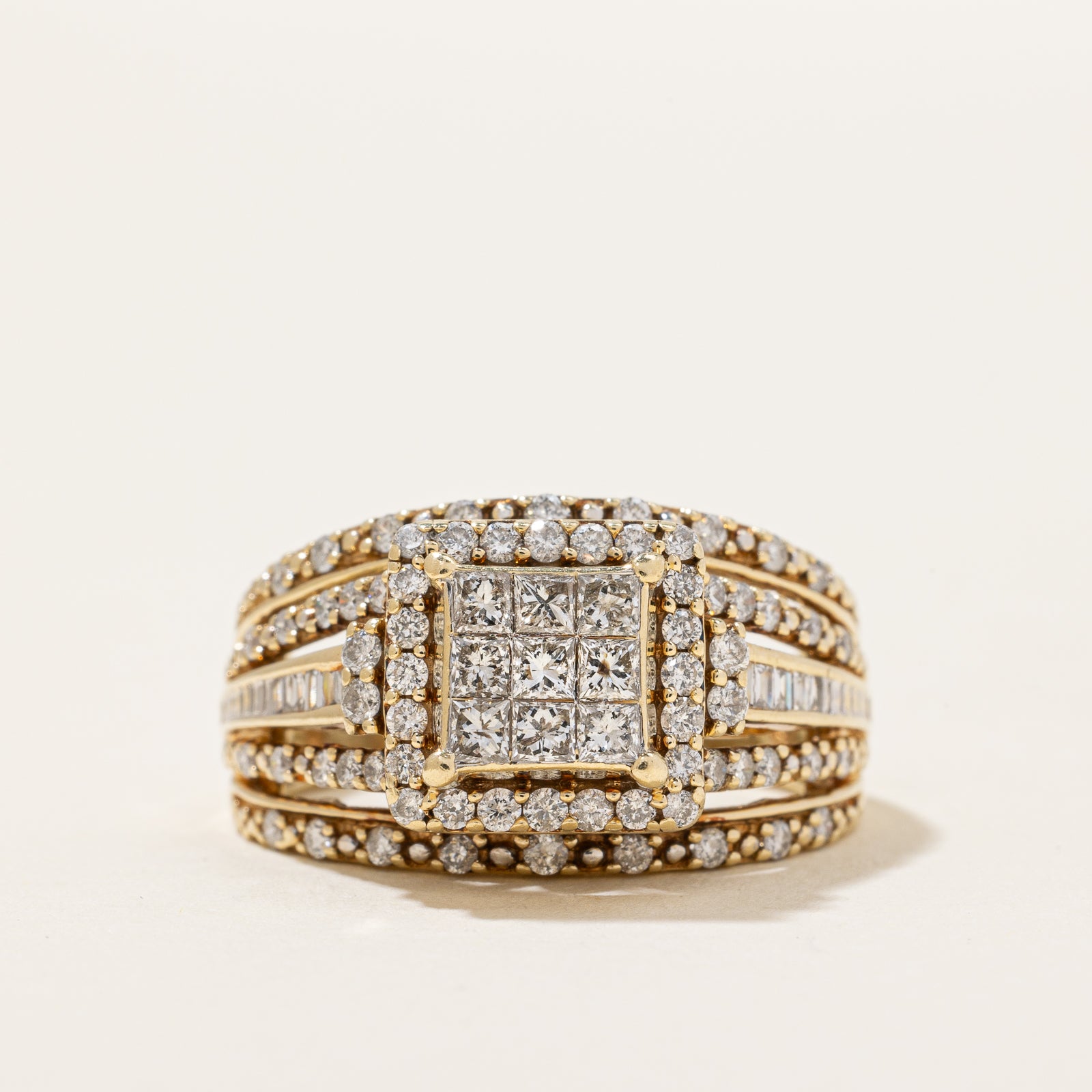 Princess Cut Diamond Cluster Cocktail Ring | 1.02ctw | SZ 7 |
