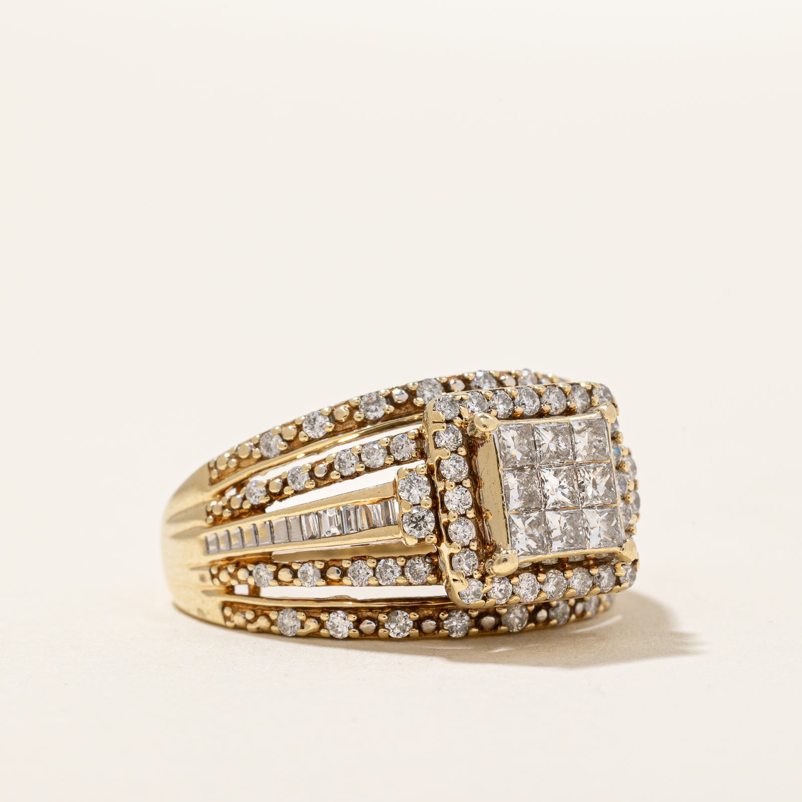 Princess Cut Diamond Cluster Cocktail Ring | 1.02ctw | SZ 7 |