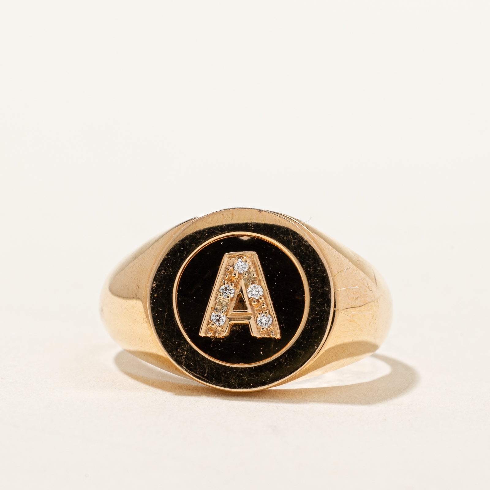 Diamond "A" Initial Signet Ring | 0.02ctw | SZ 9 |