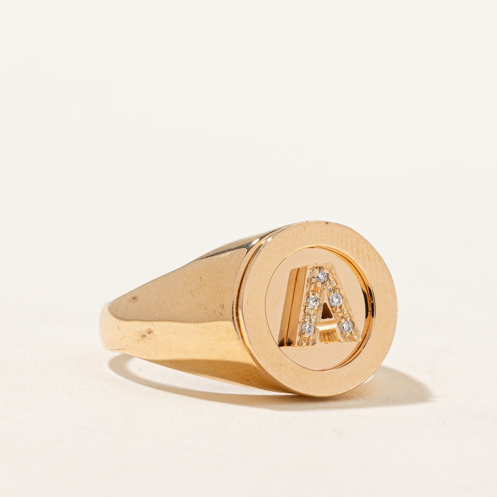 Diamond "A" Initial Signet Ring | 0.02ctw | SZ 9 |