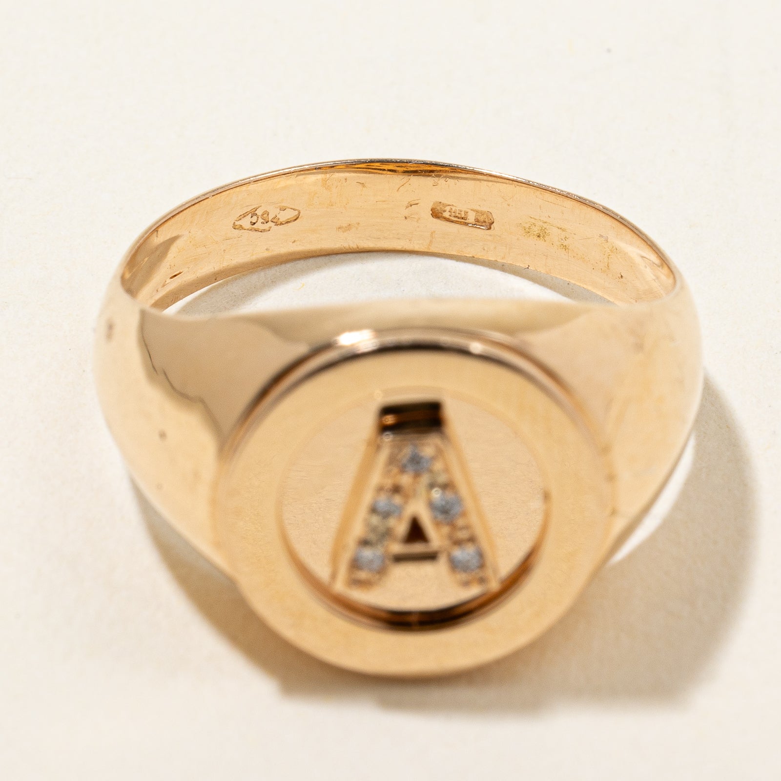 Diamond "A" Initial Signet Ring | 0.02ctw | SZ 9 |
