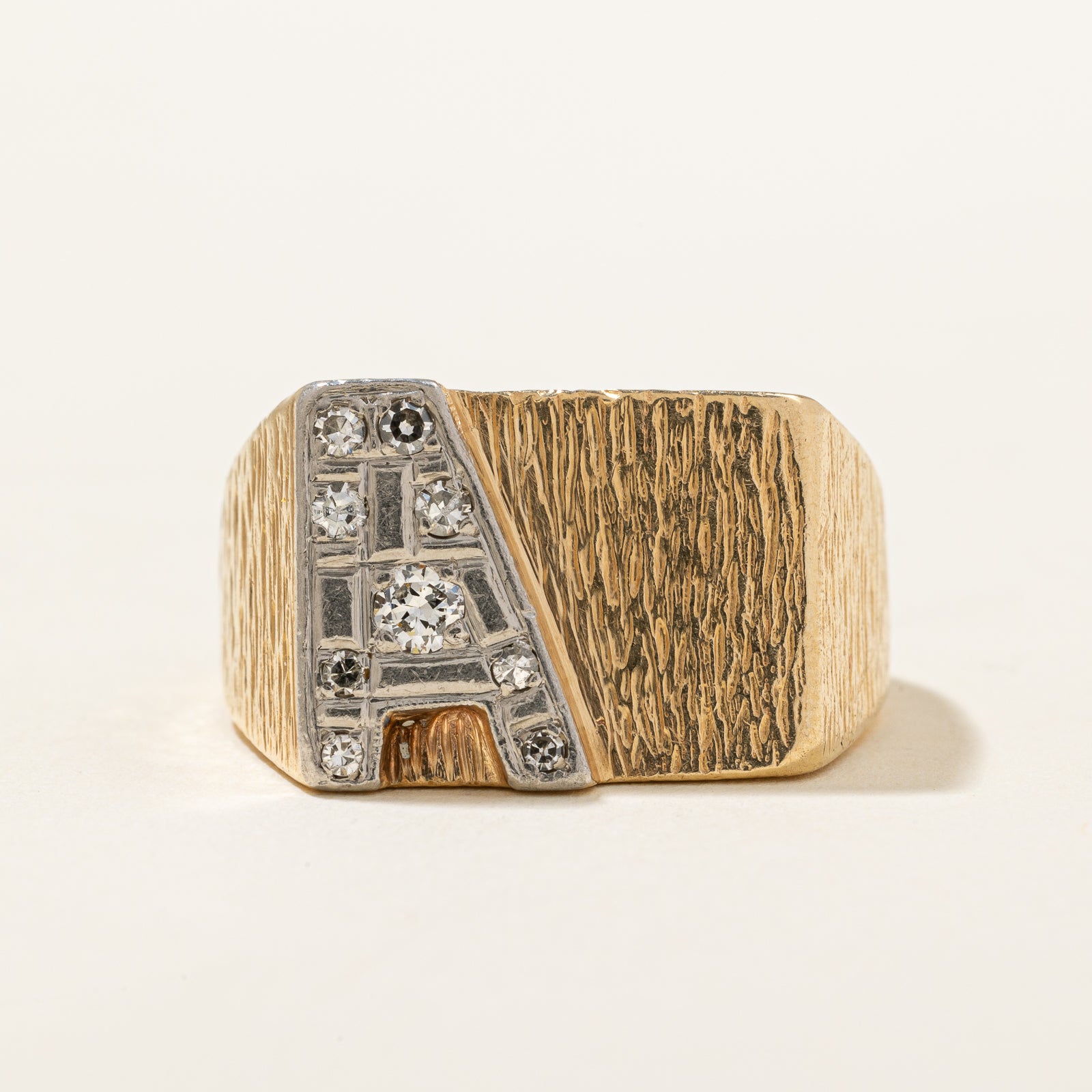 Diamond "A" Initial Textured Ring | 0.24ctw | SZ 10.25 |