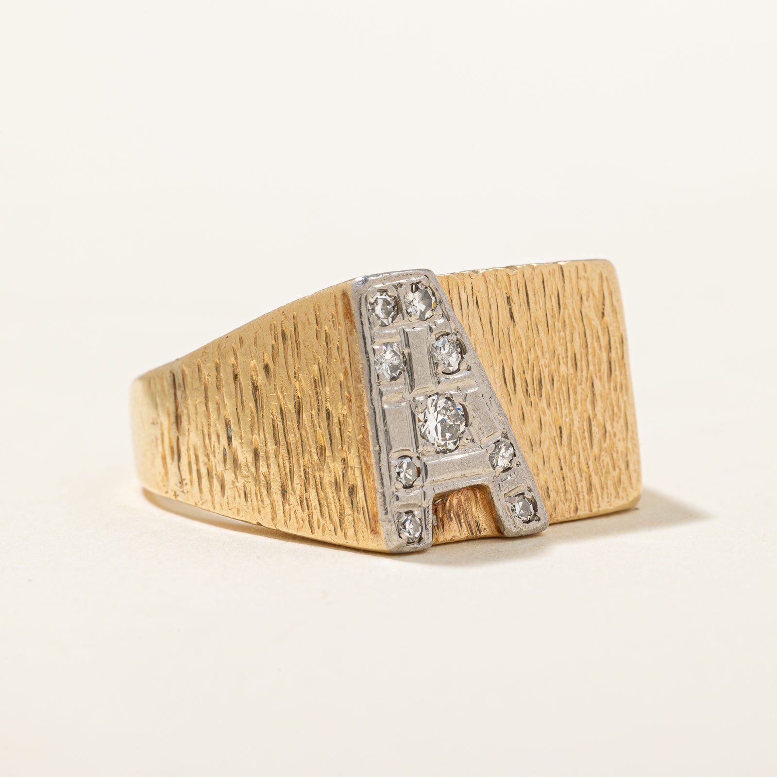 Diamond "A" Initial Textured Ring | 0.24ctw | SZ 10.25 |