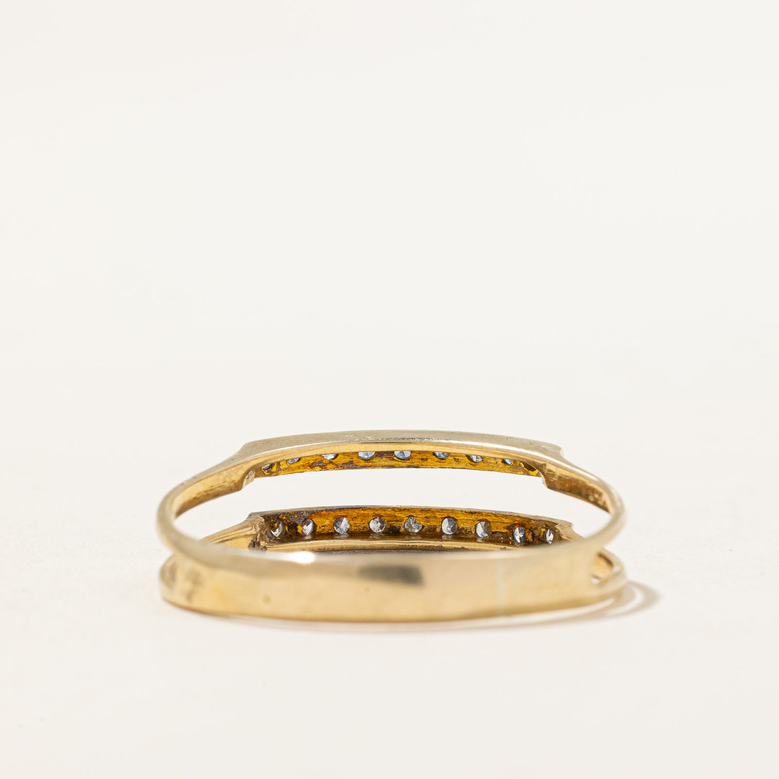 Bague ouverte à double rangée de diamants | 0,12 ct | Taille 9,25 |