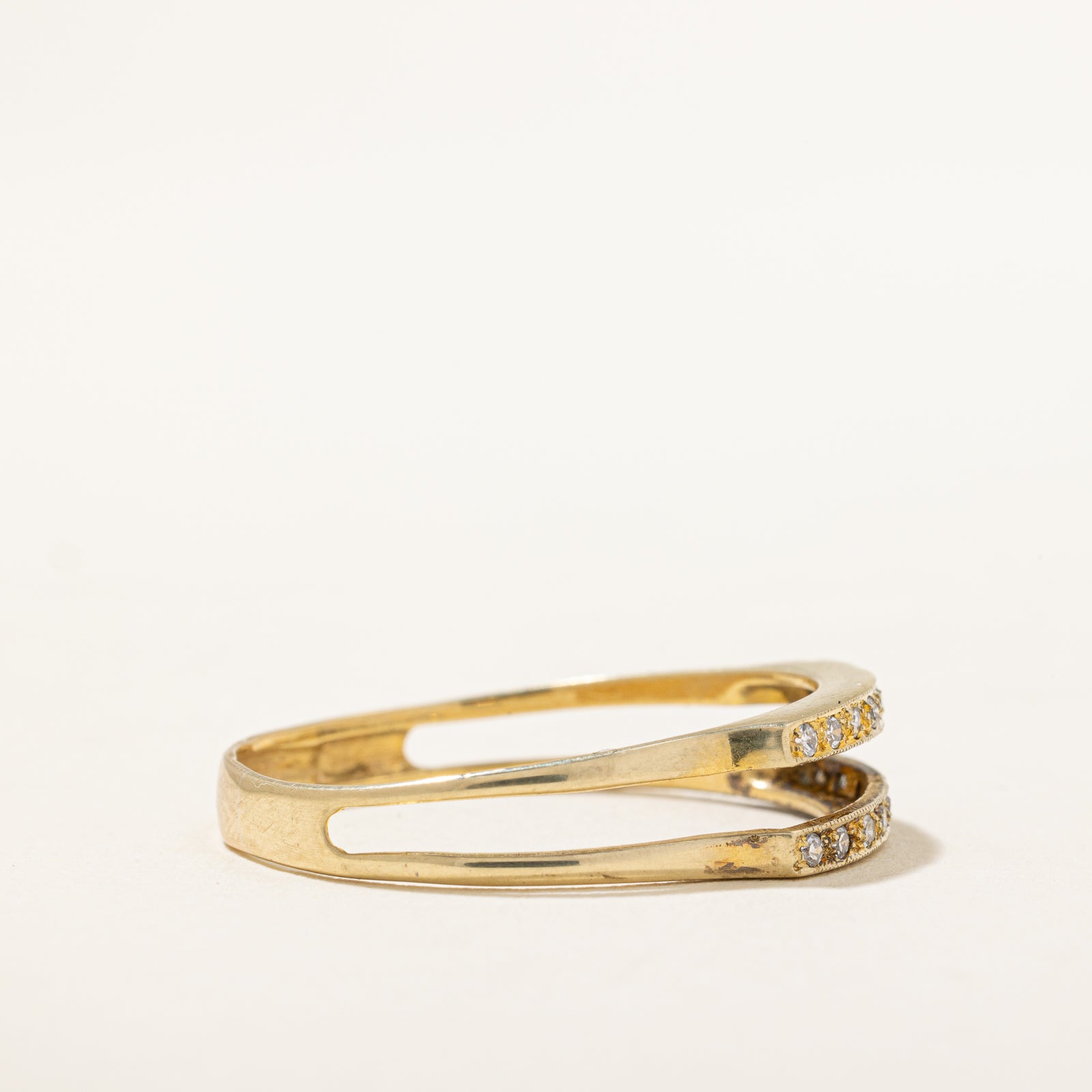 Bague ouverte à double rangée de diamants | 0,12 ct | Taille 9,25 |