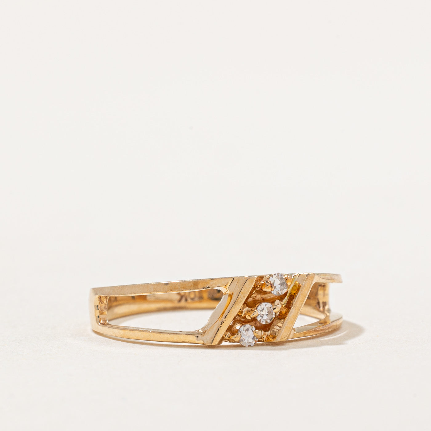 Three Stone Diamond Open Band Ring | 0.06ctw | SZ 7.25 |