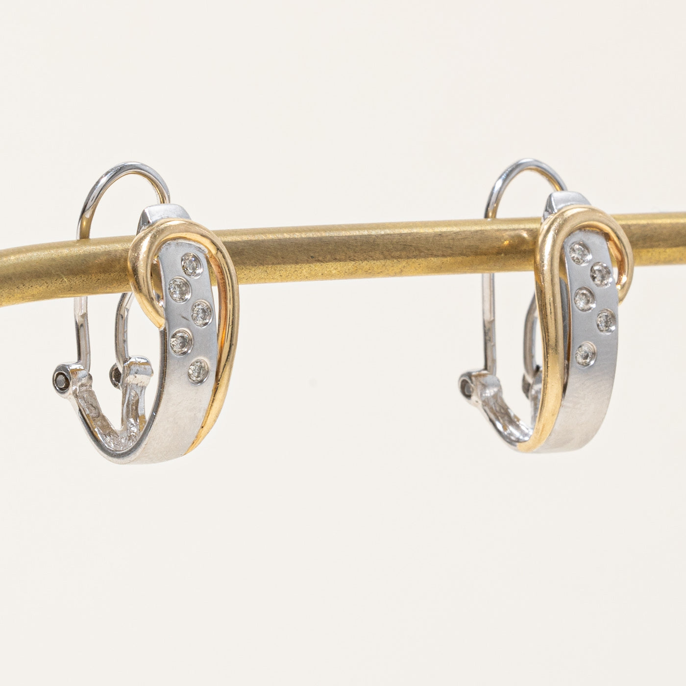 Two Tone Gold Diamond Oval Hoop Earrings | 0.12ctw |
