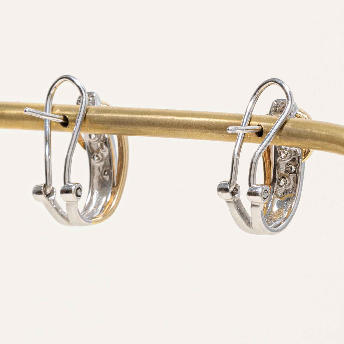 Two Tone Gold Diamond Oval Hoop Earrings | 0.12ctw |