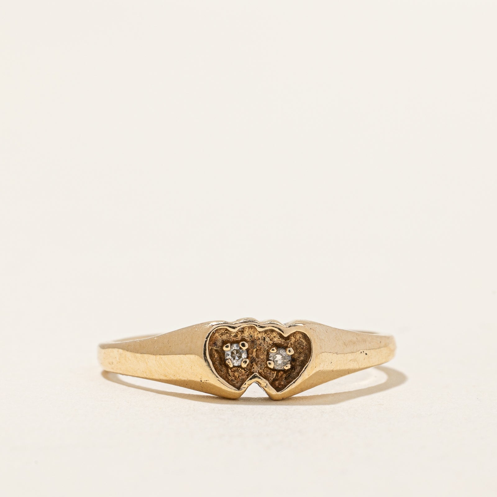 Bague Double Cœur Diamant | 0,02 ct | Taille 6,25 |