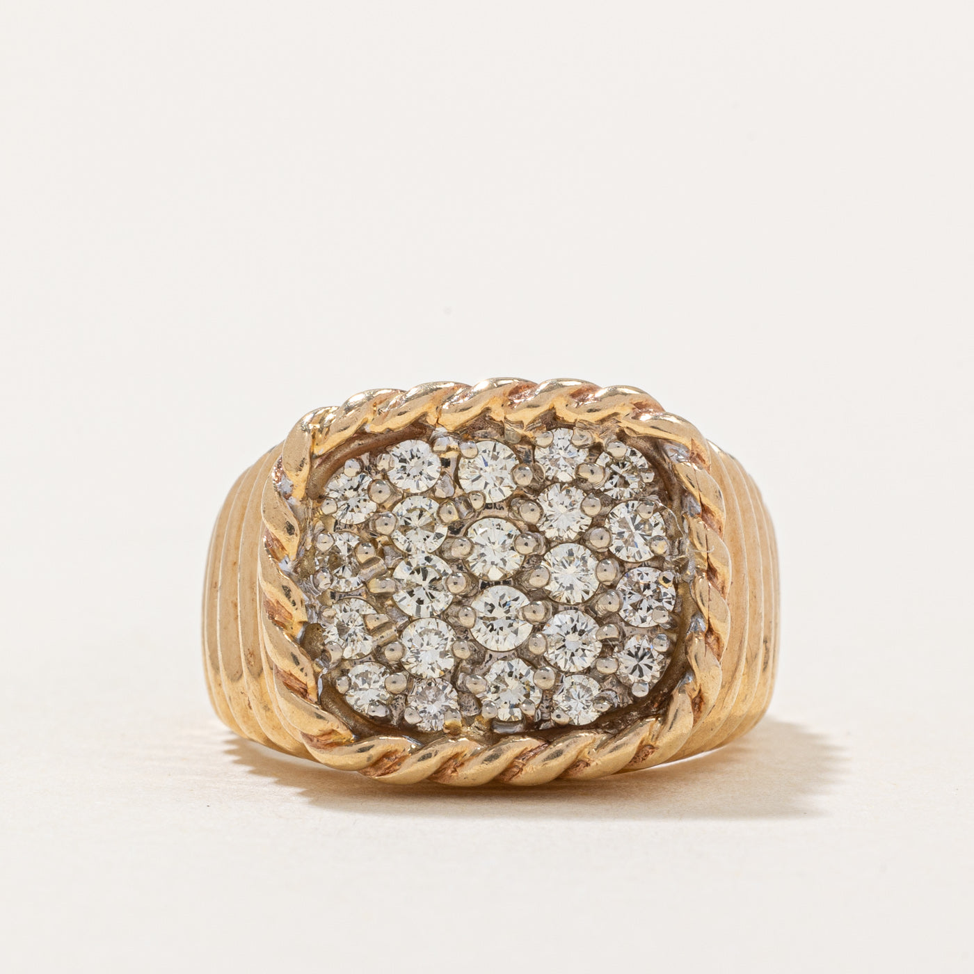 Pave Set Diamond Textured Signet Ring | 0.70ctw | SZ 5.5 |