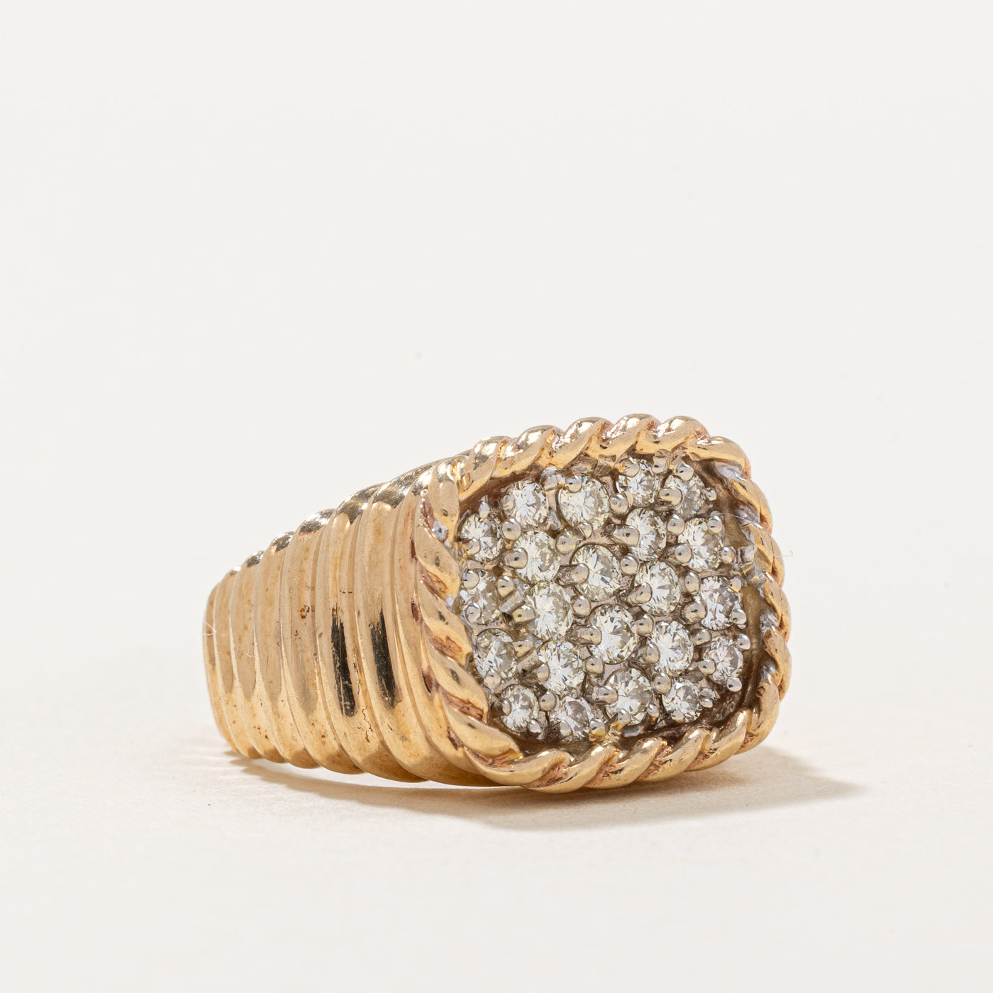 Pave Set Diamond Textured Signet Ring | 0.70ctw | SZ 5.5 |