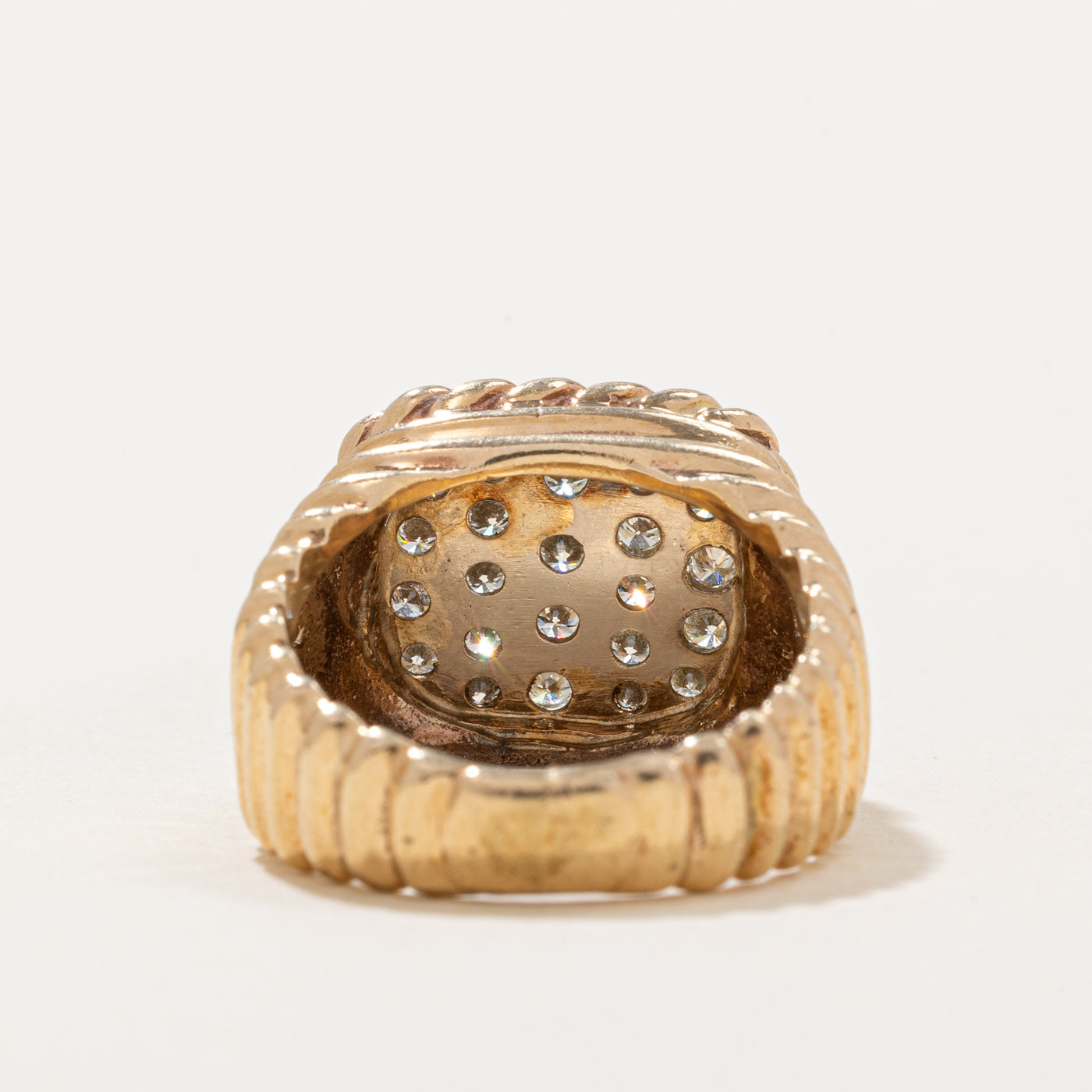 Pave Set Diamond Textured Signet Ring | 0.70ctw | SZ 5.5 |