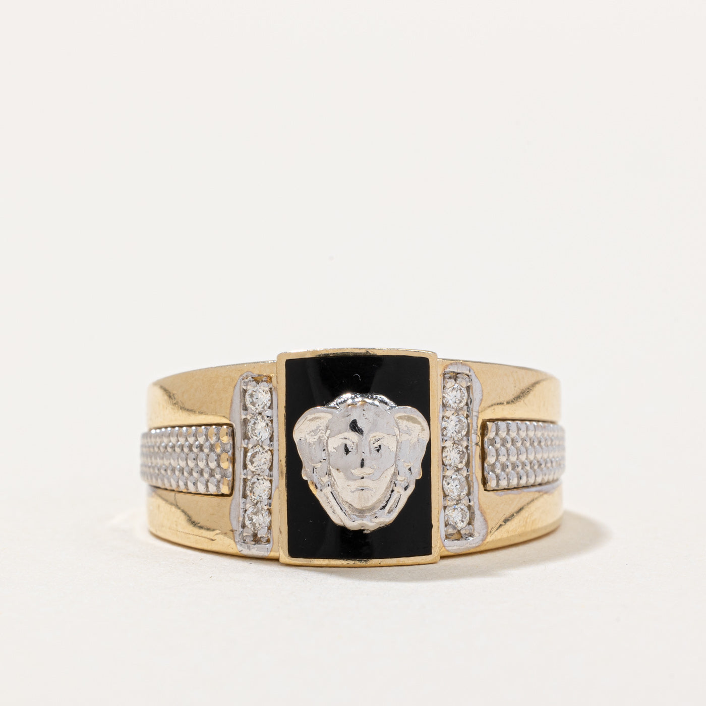 Diamond & Black Enamel Ring | 0.20ctw | SZ 9.75 |