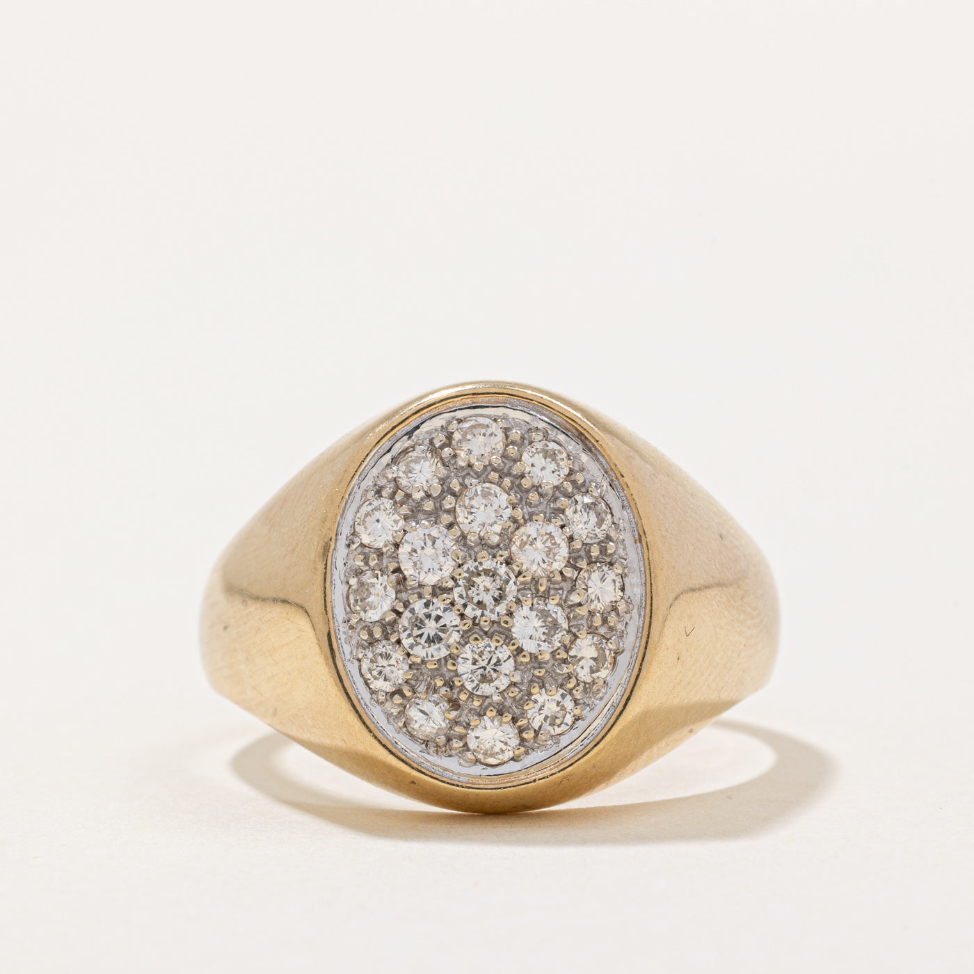 Pave Set Diamond Oval Shaped Signet Ring | 0.70ctw | SZ 11.75 |