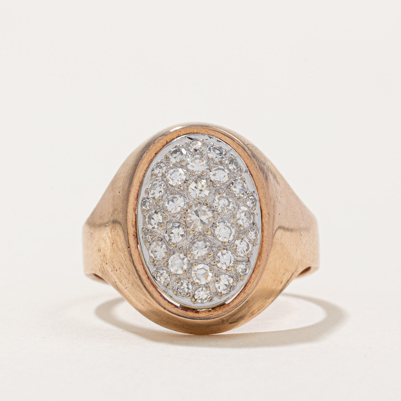 Pave Set Diamond Oval Signet Ring | 0.58ctw | SZ 9.5 |