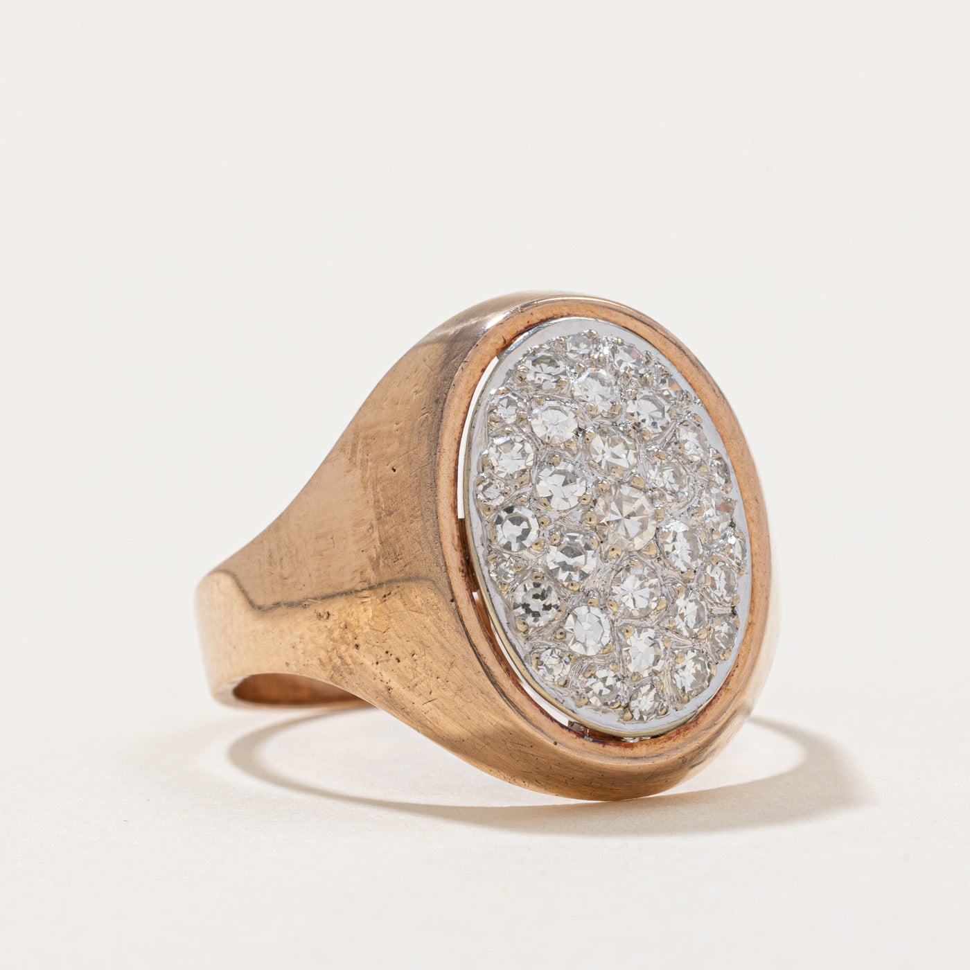 Pave Set Diamond Oval Signet Ring | 0.58ctw | SZ 9.5 |