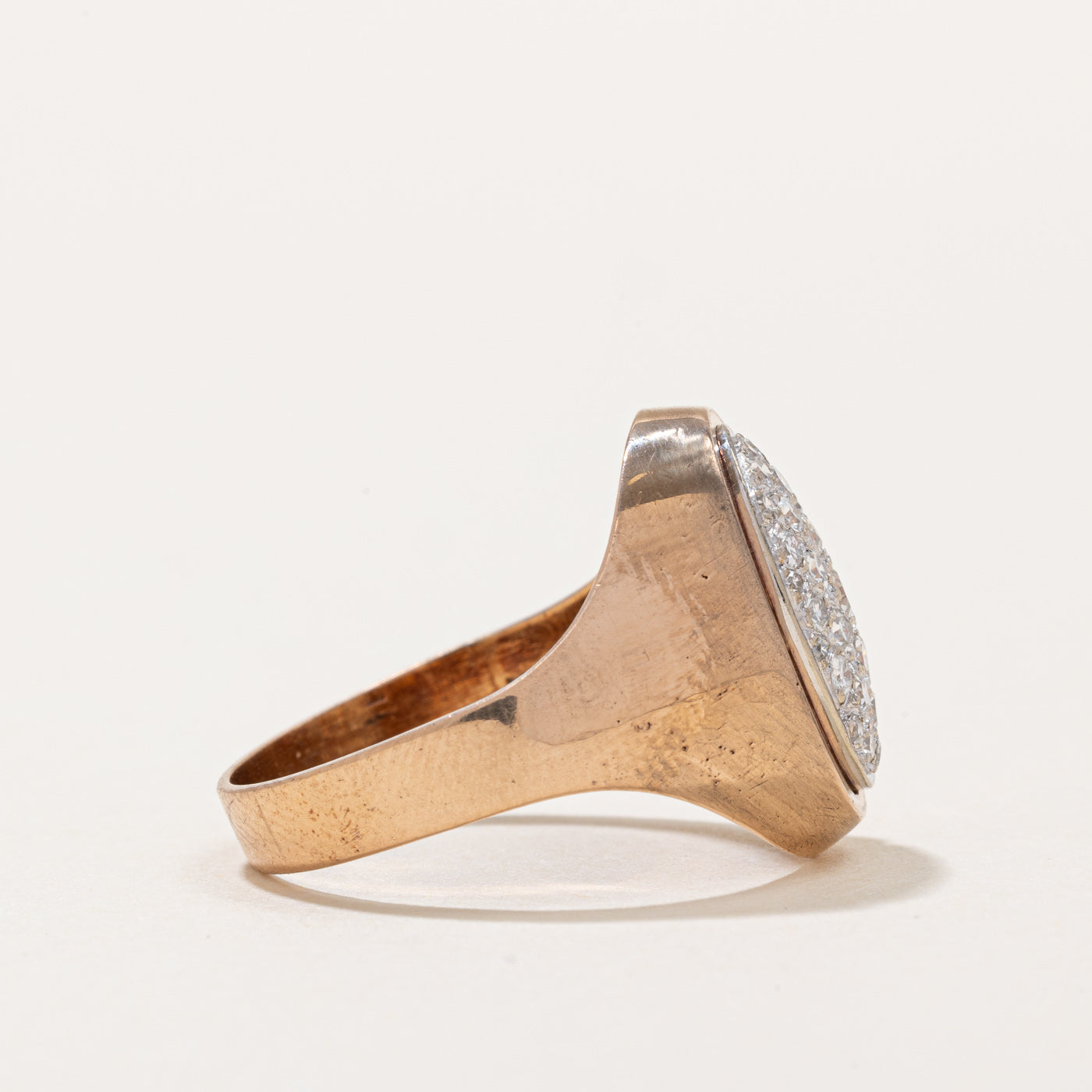 Pave Set Diamond Oval Signet Ring | 0.58ctw | SZ 9.5 |