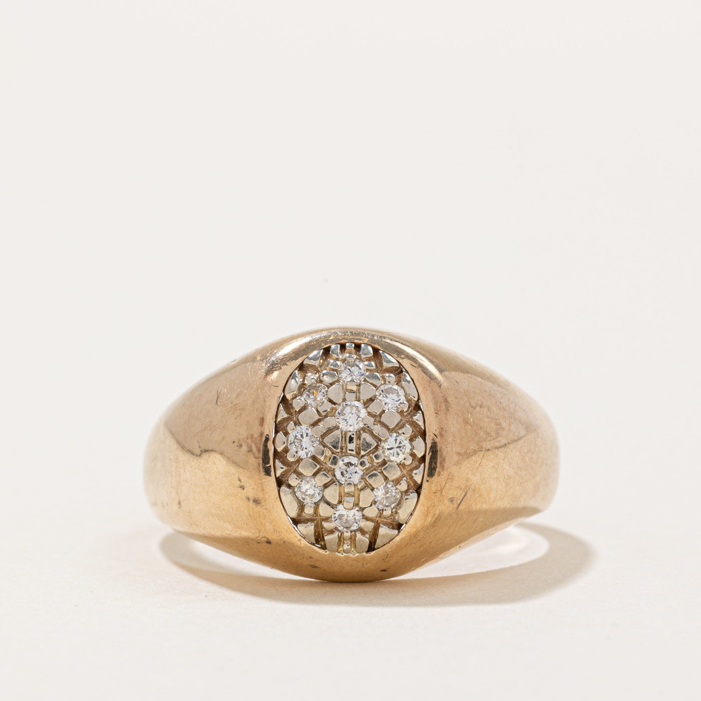 Pave Set Diamond Oval Shaped Signet Ring | 0.23ctw | SZ 10.5 |