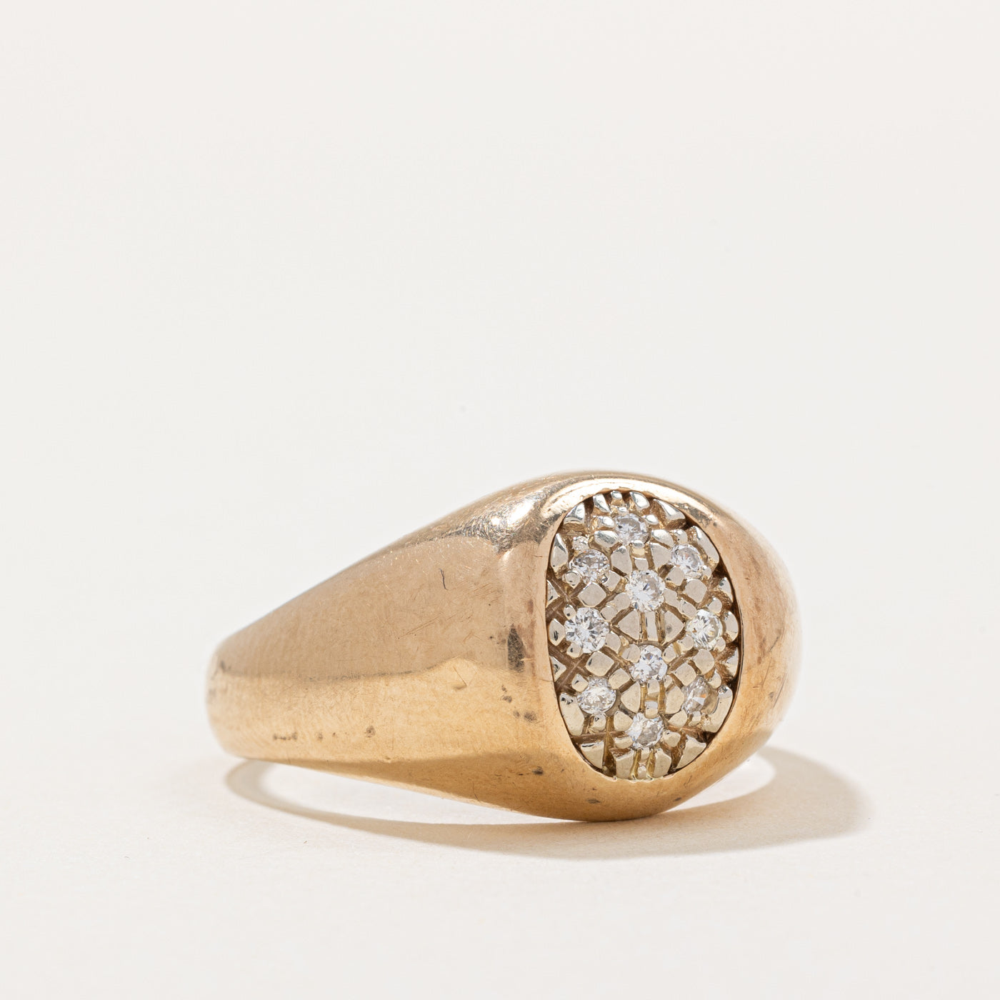 Pave Set Diamond Oval Shaped Signet Ring | 0.23ctw | SZ 10.5 |