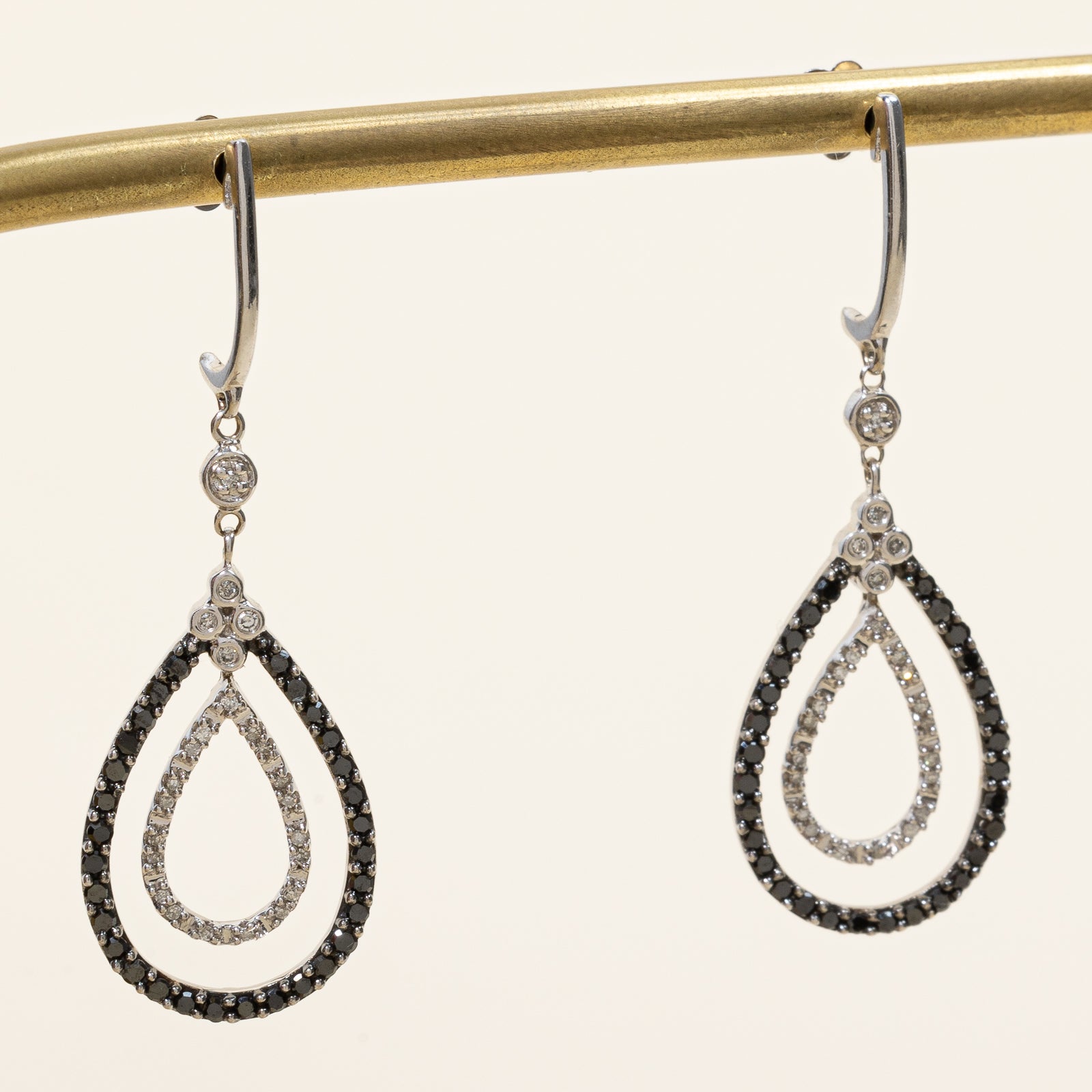 Black Diamond & Diamond Drop Earrings | 0.60ctw, 0.10ctw |