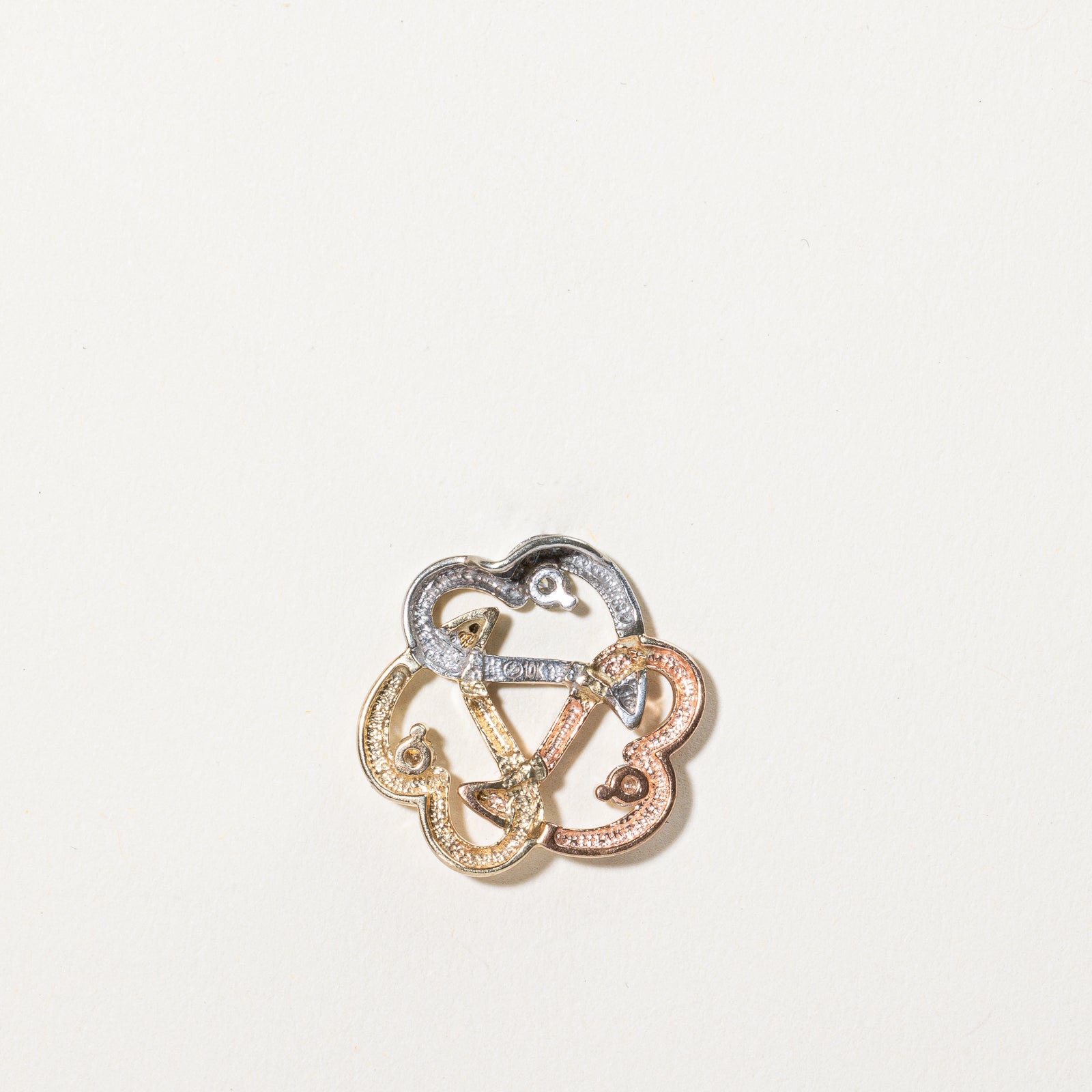 Tri Tone Gold Triple Heart Diamond Pendant | 0.15ctw |