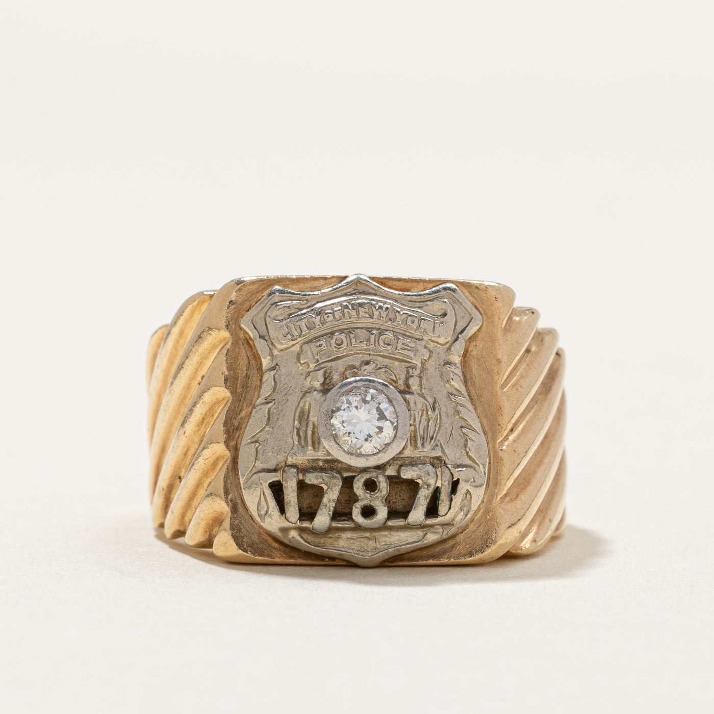 Bague chevalière en diamant « Police de la ville de New York » | 0,20 ct | Taille 10,25