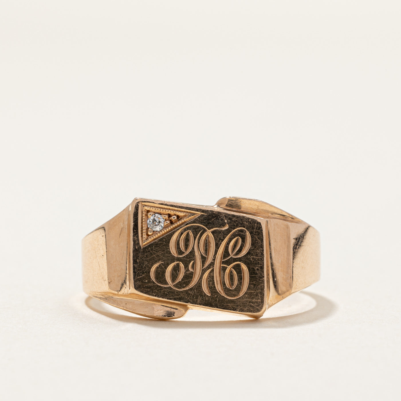 Single Stone 'PC' Initial Signet Ring | 0.01ct | SZ 10.25