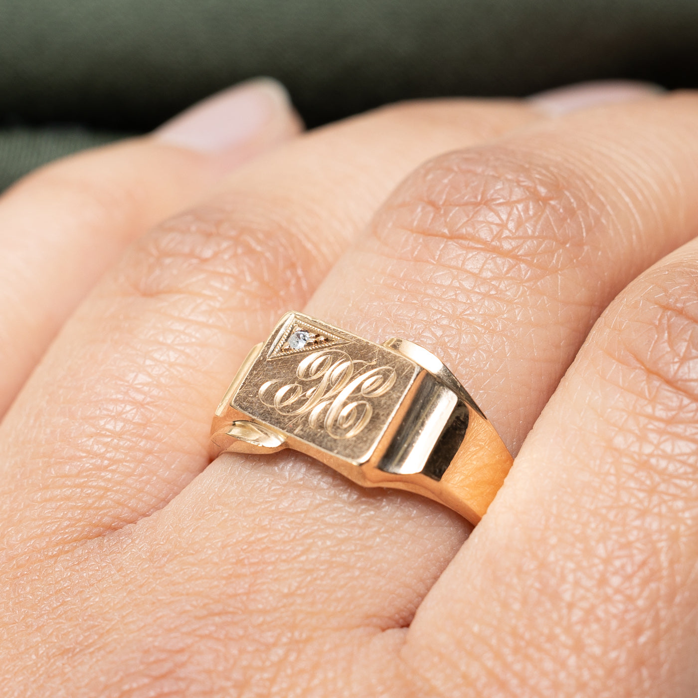 Single Stone 'PC' Initial Signet Ring | 0.01ct | SZ 10.25