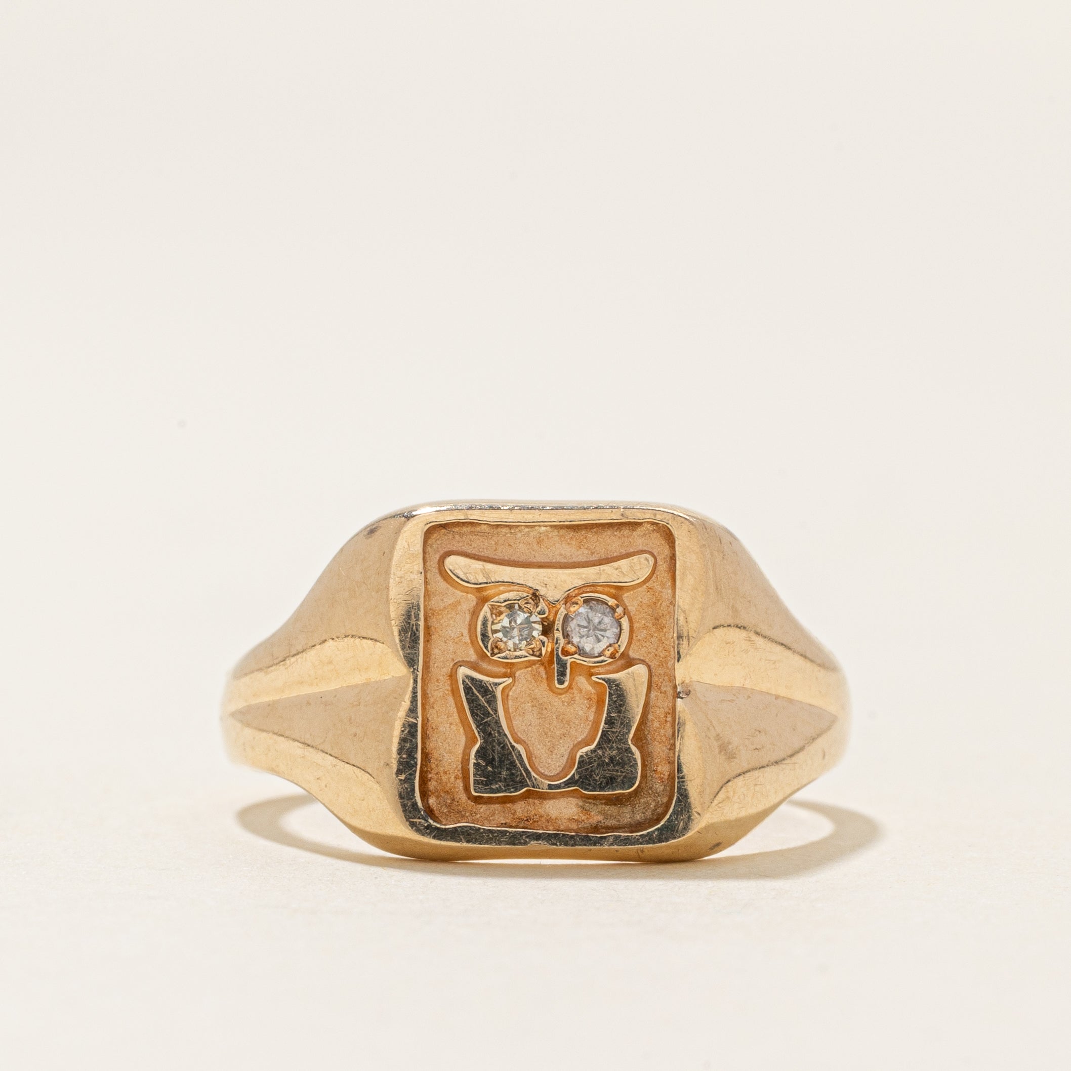 Diamond Owl Signet Ring | 0.03ctw | SZ 7.5 |