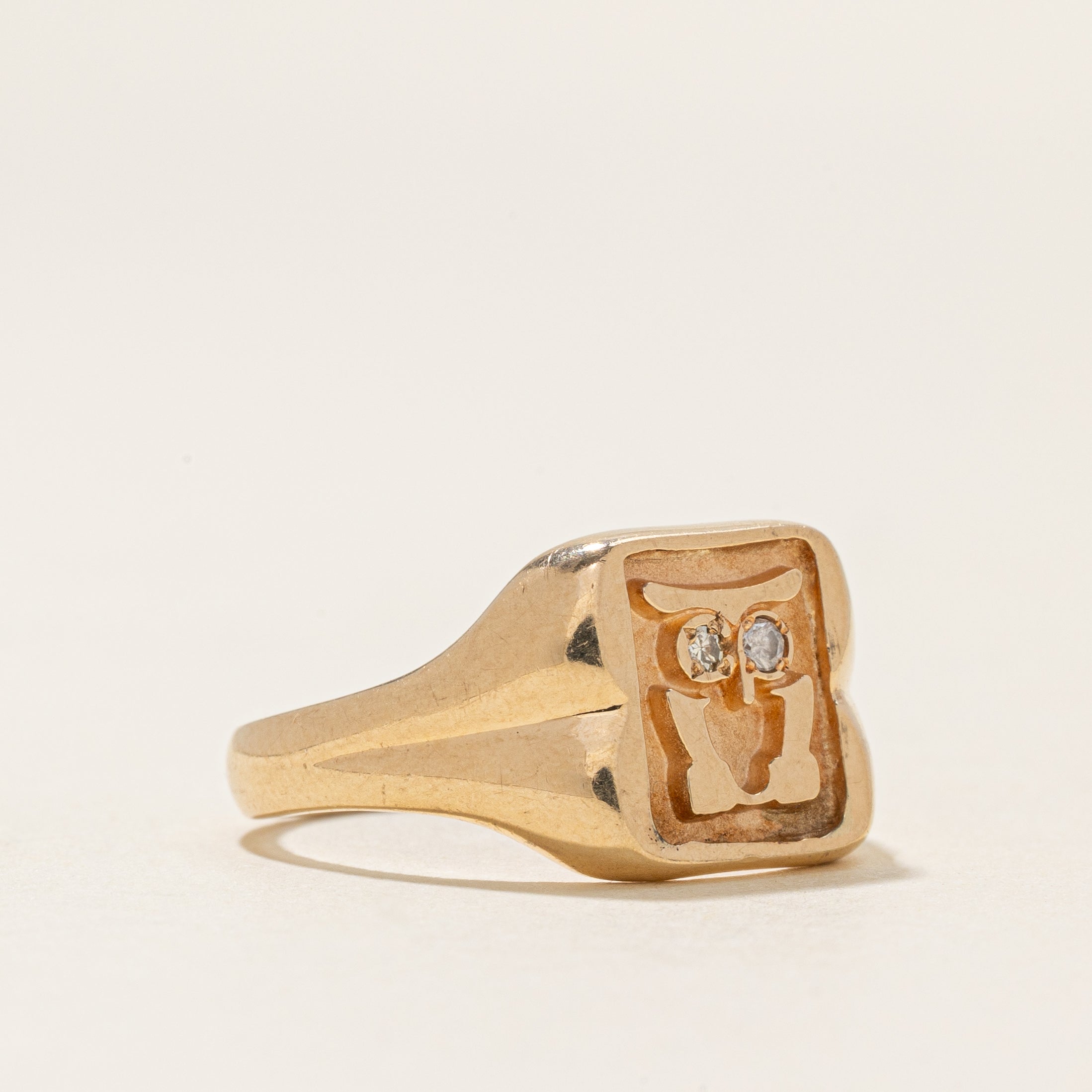 Diamond Owl Signet Ring | 0.03ctw | SZ 7.5 |