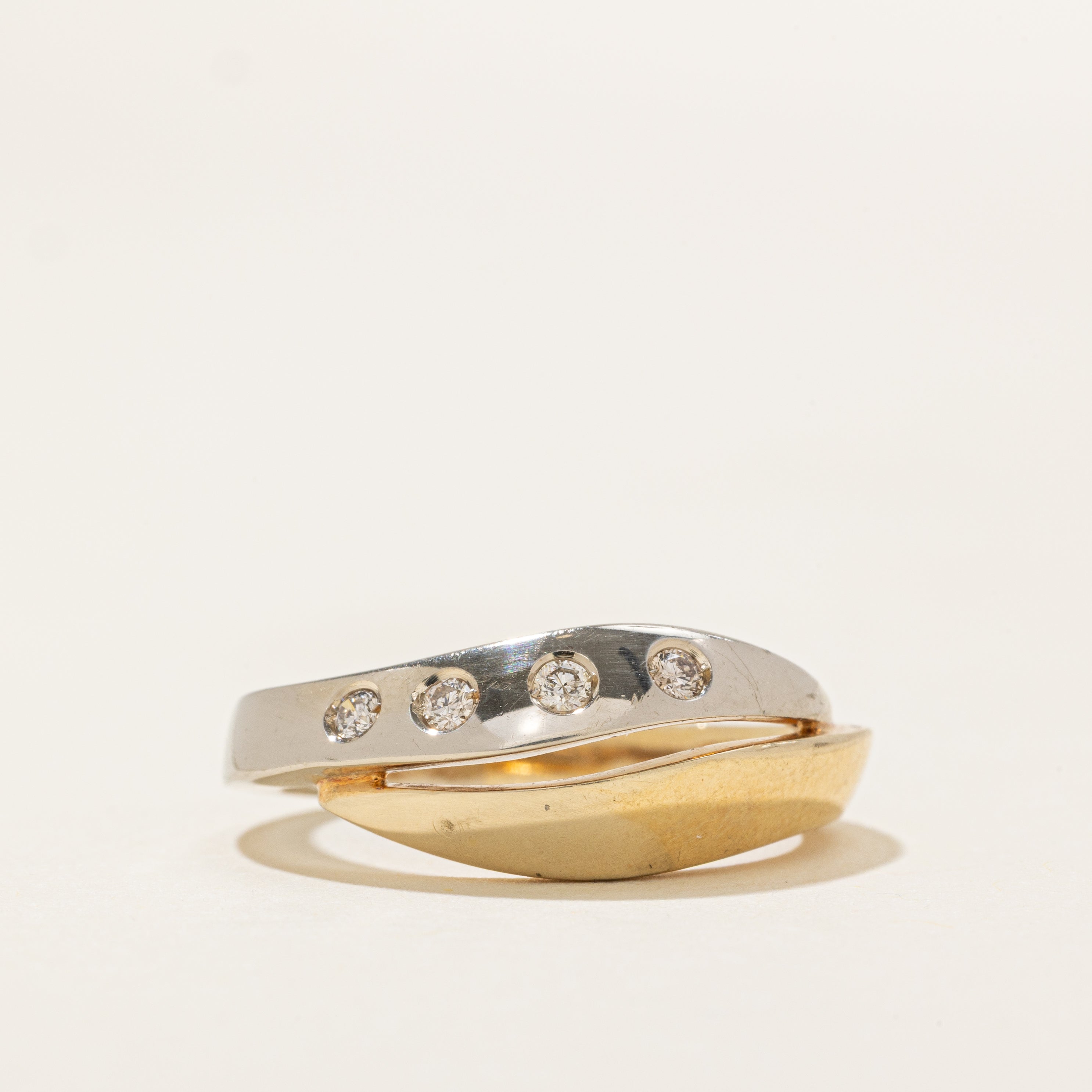 Two Tone Flush Set Diamond Bypass Ring | 0.12ctw | SZ 6.75 |
