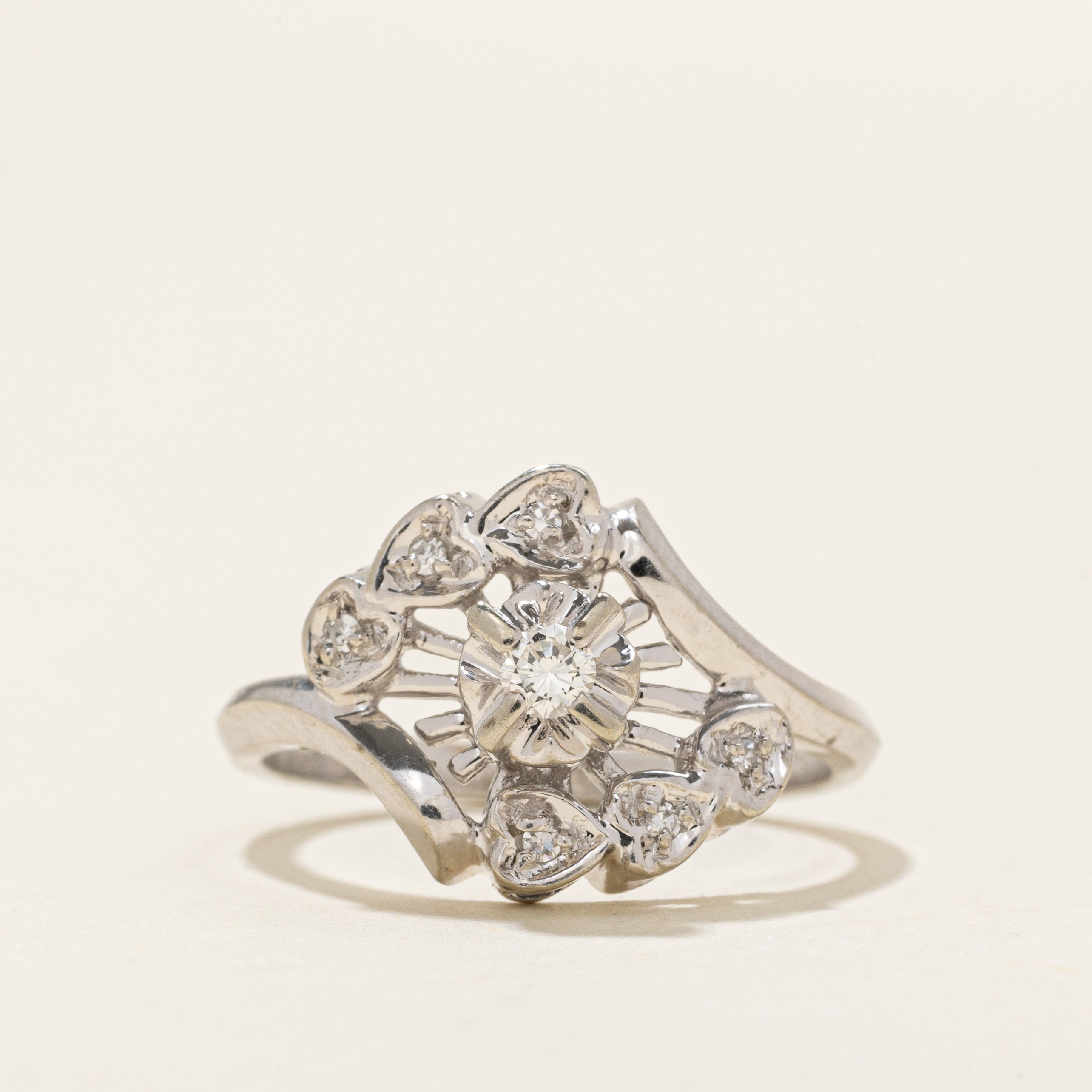 Illusion Set Diamond Accented Bypass Ring | 0.1ctw | SZ 6.25 |