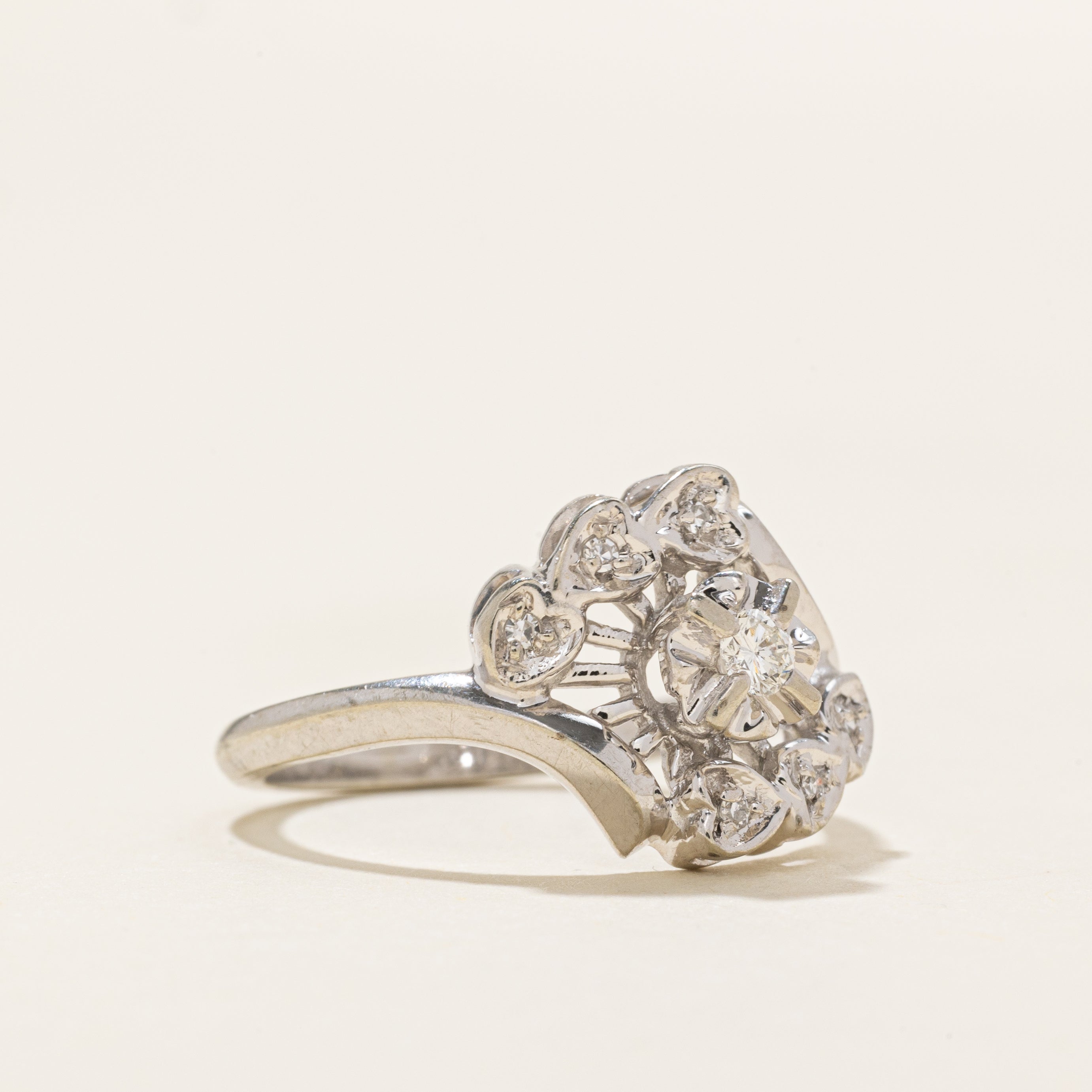 Illusion Set Diamond Accented Bypass Ring | 0.1ctw | SZ 6.25 |