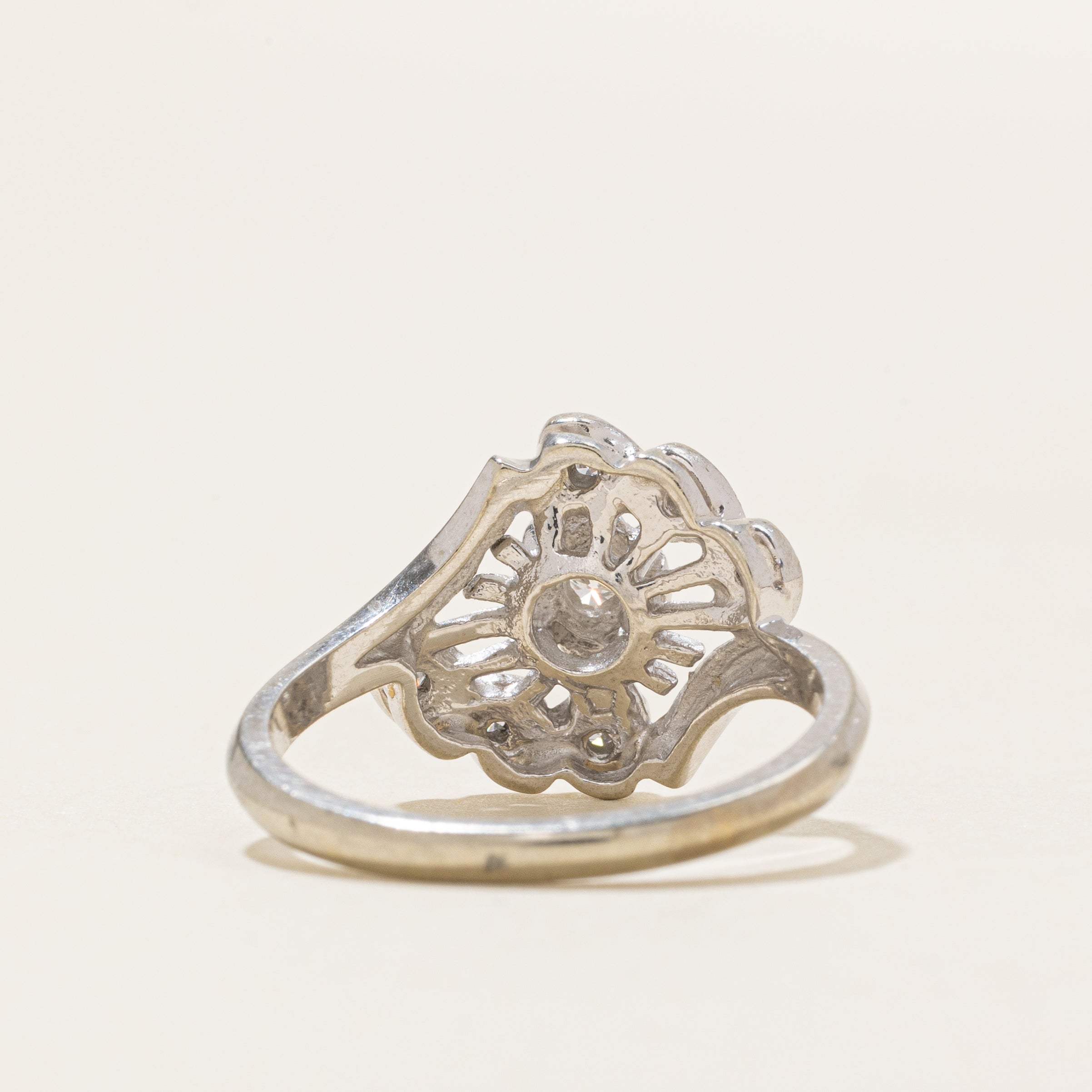 Illusion Set Diamond Accented Bypass Ring | 0.1ctw | SZ 6.25 |