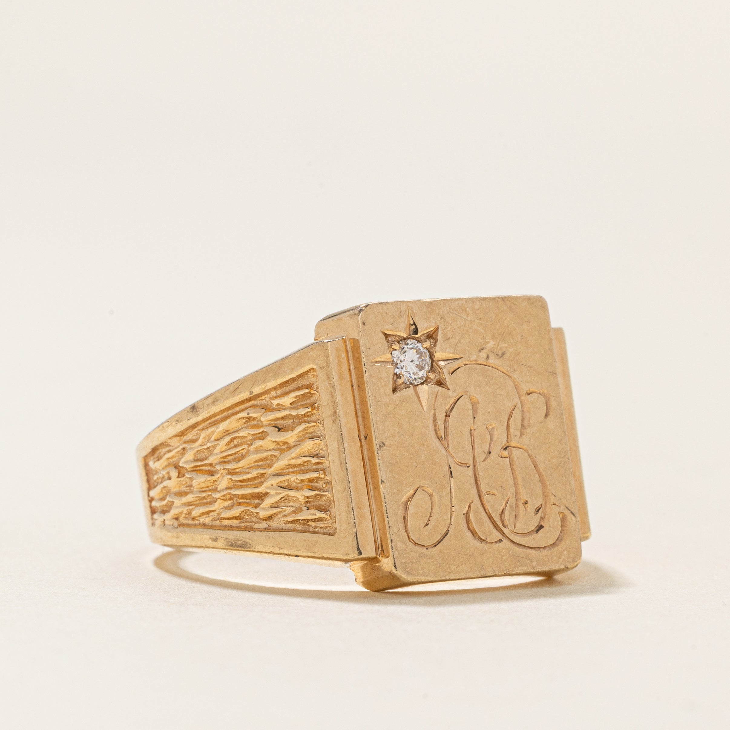 Star Set Diamond "AB" Initial Signet Ring | 0.06ctw | SZ 9.5 |