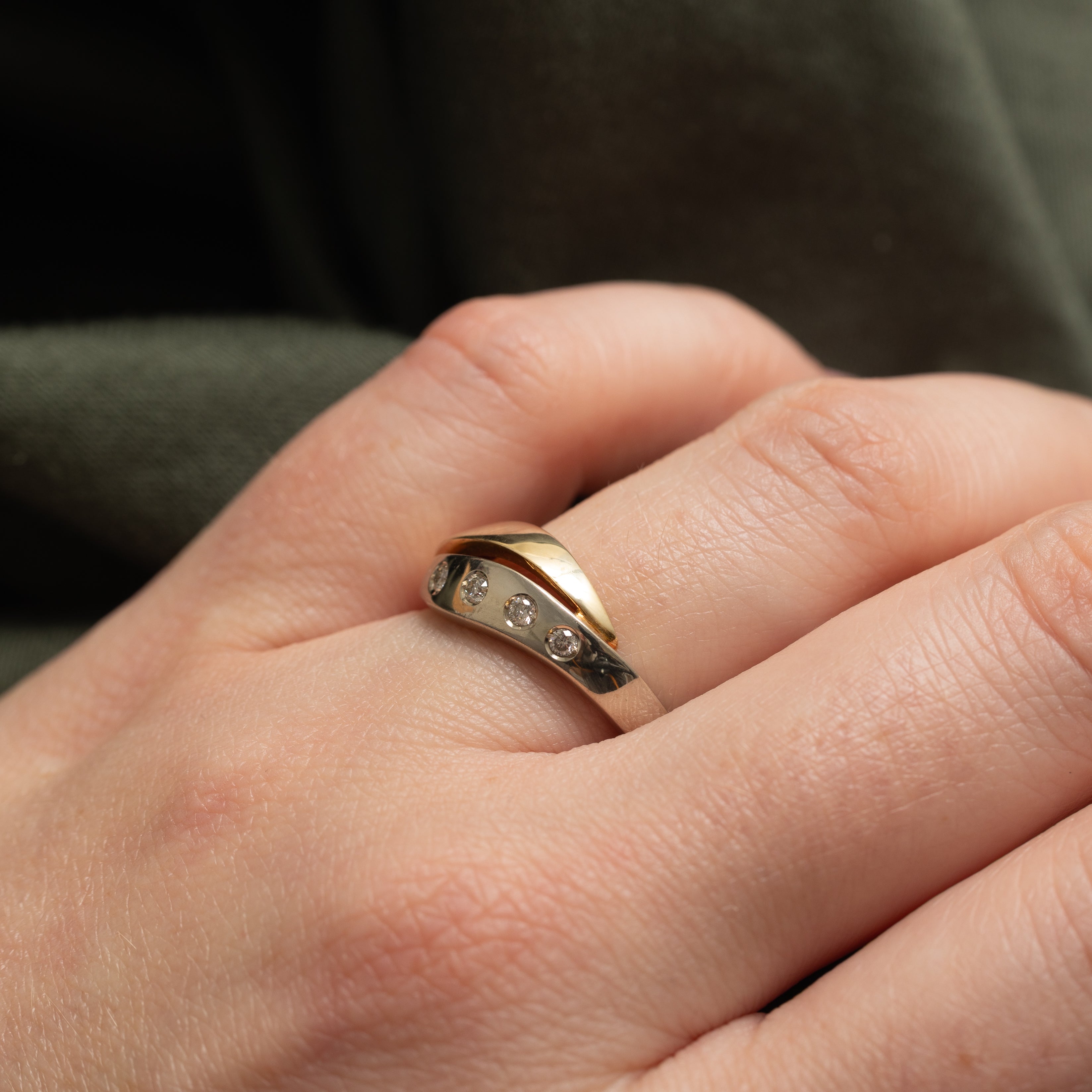 Two Tone Flush Set Diamond Bypass Ring | 0.12ctw | SZ 6.75 |