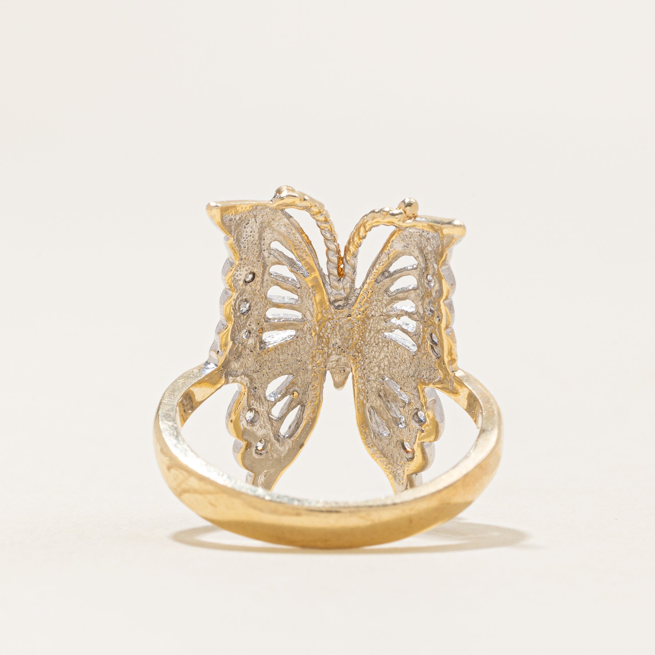 Diamond Textured Butterfly Ring | 0.1ctw | SZ 6.75 |
