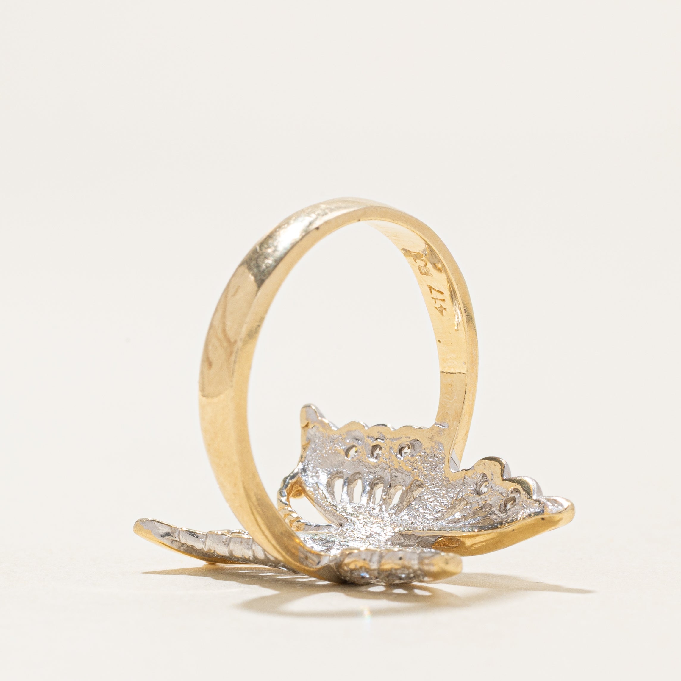Diamond Textured Butterfly Ring | 0.1ctw | SZ 6.75 |
