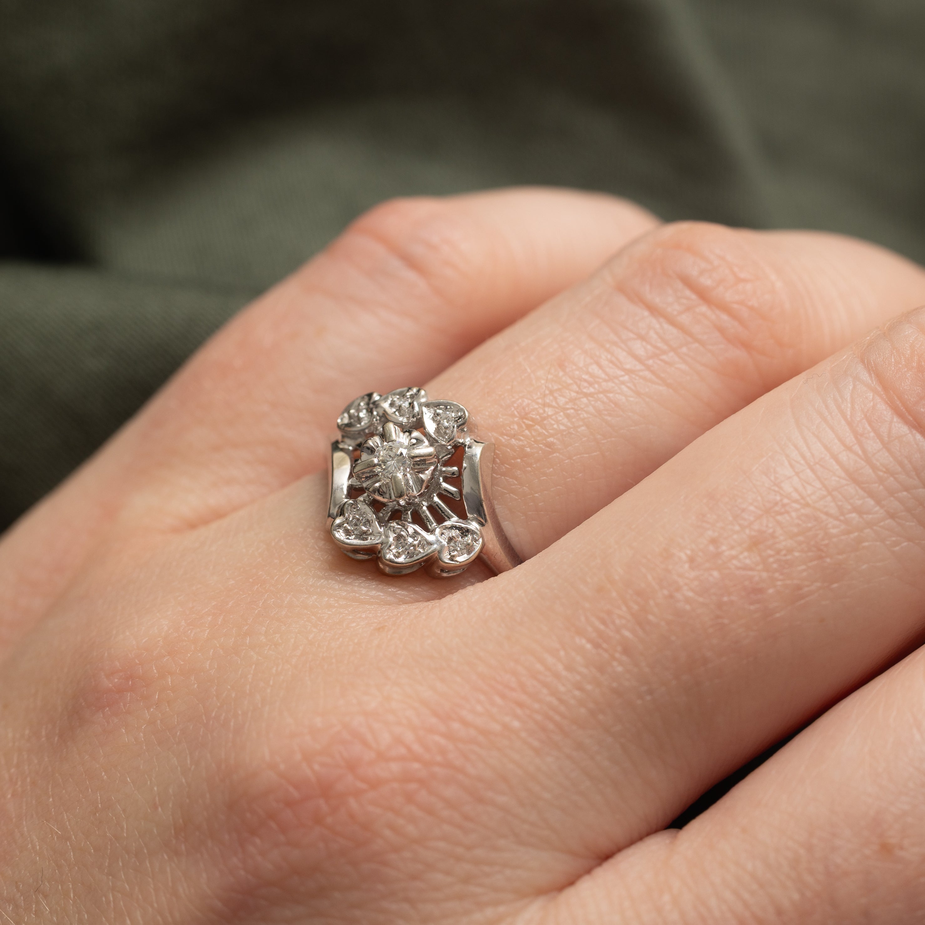 Illusion Set Diamond Accented Bypass Ring | 0.1ctw | SZ 6.25 |