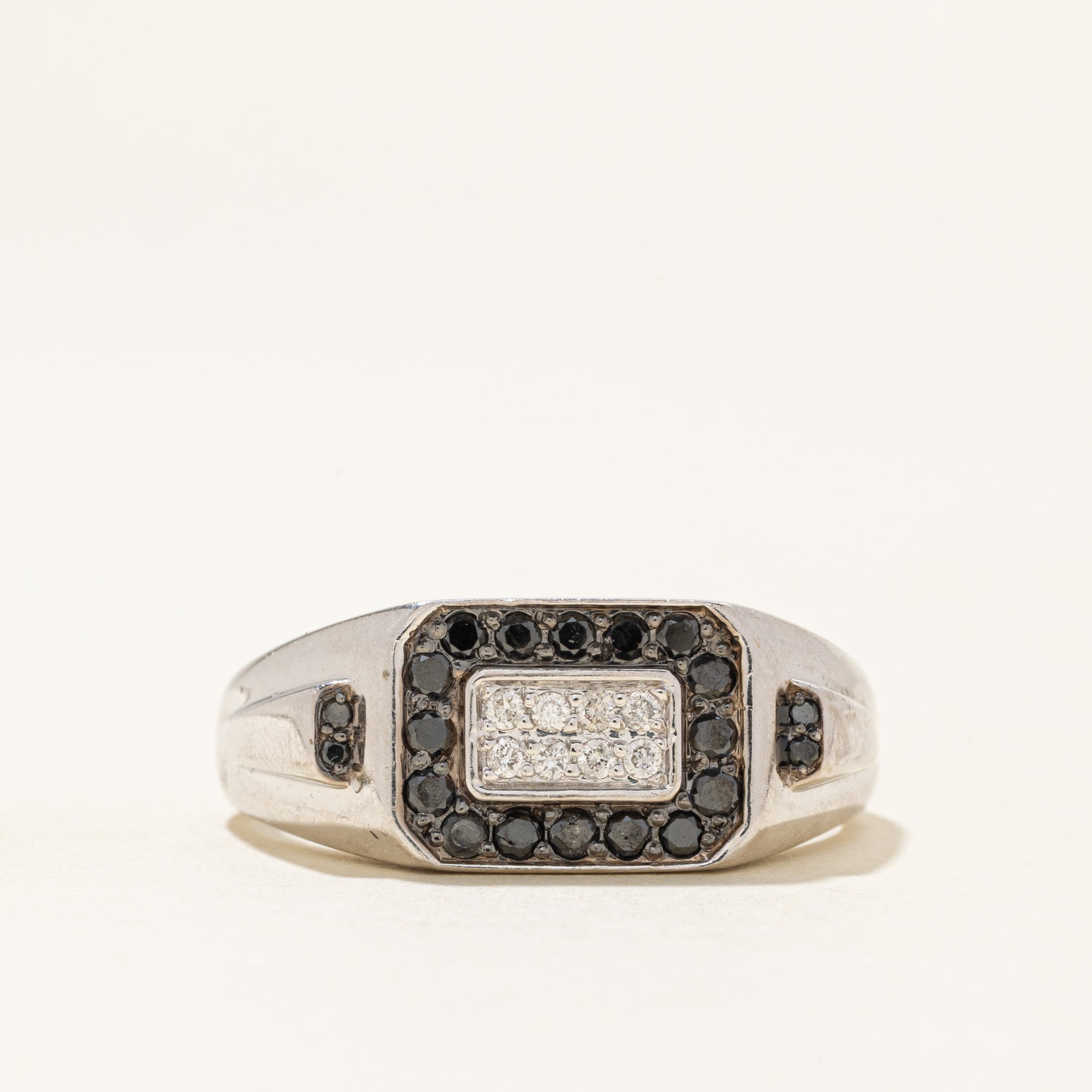 Pavé Set Black & White Diamond Grid Signet Ring | 0.26ctw | SZ 10.25 |