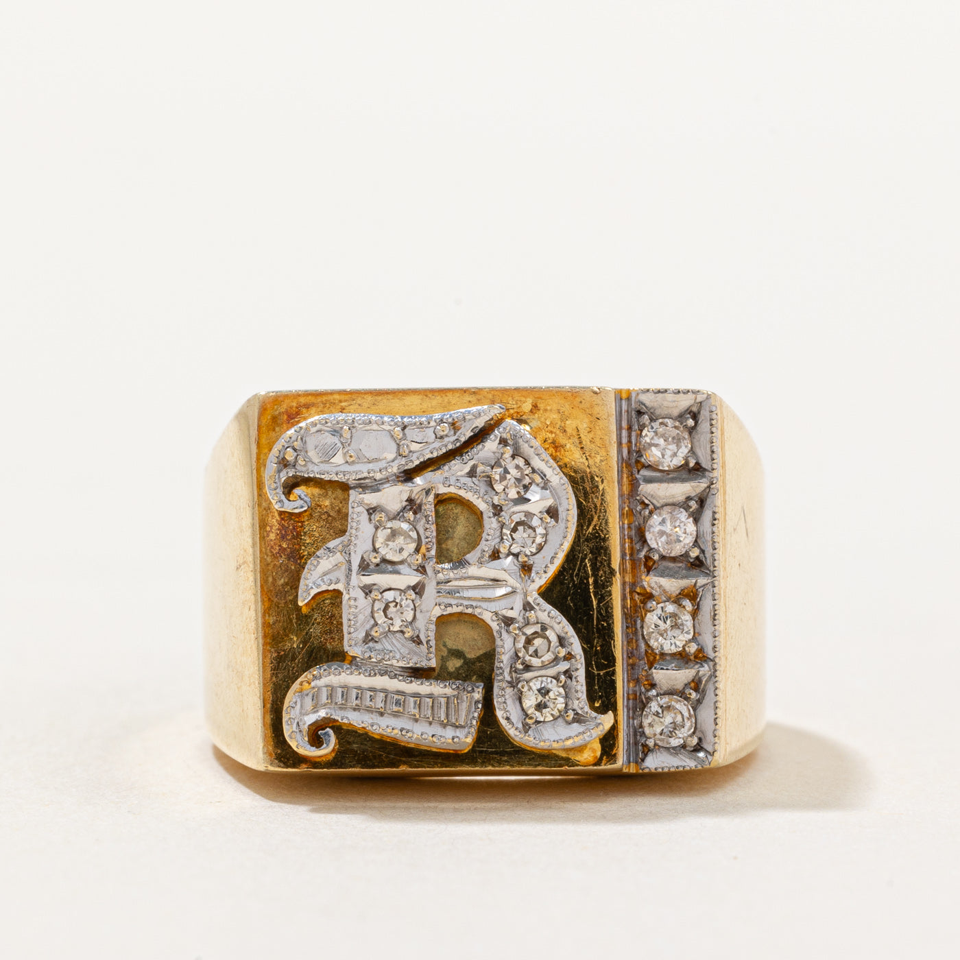 Bague initiale « R » en diamant | 0,20 ct | Taille 8 |