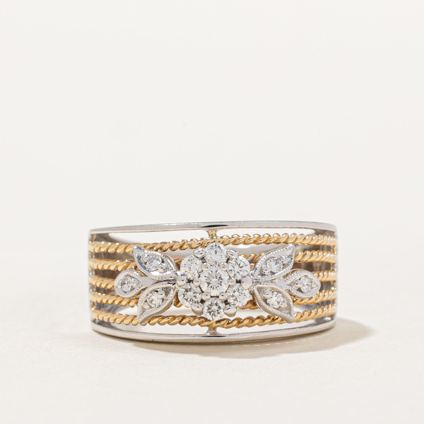 Two Tone Gold Diamond Floral Band | 0.30ctw | SZ 6.75 |
