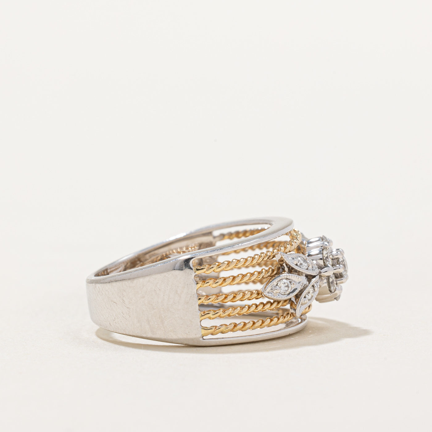 Two Tone Gold Diamond Floral Band | 0.30ctw | SZ 6.75 |