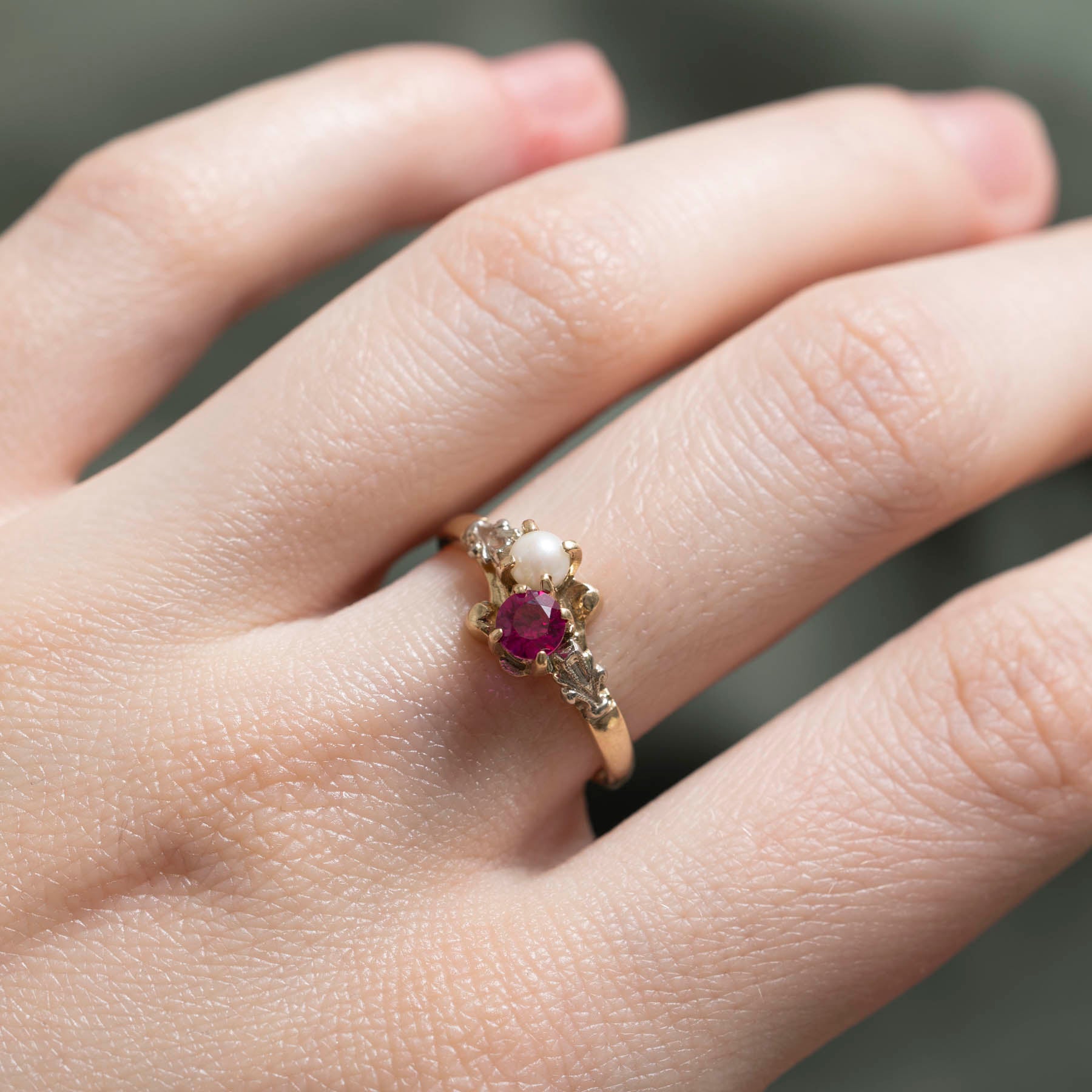 Toi et Moi Ruby & Pearl Ring | 0.50ctw | SZ 7.25